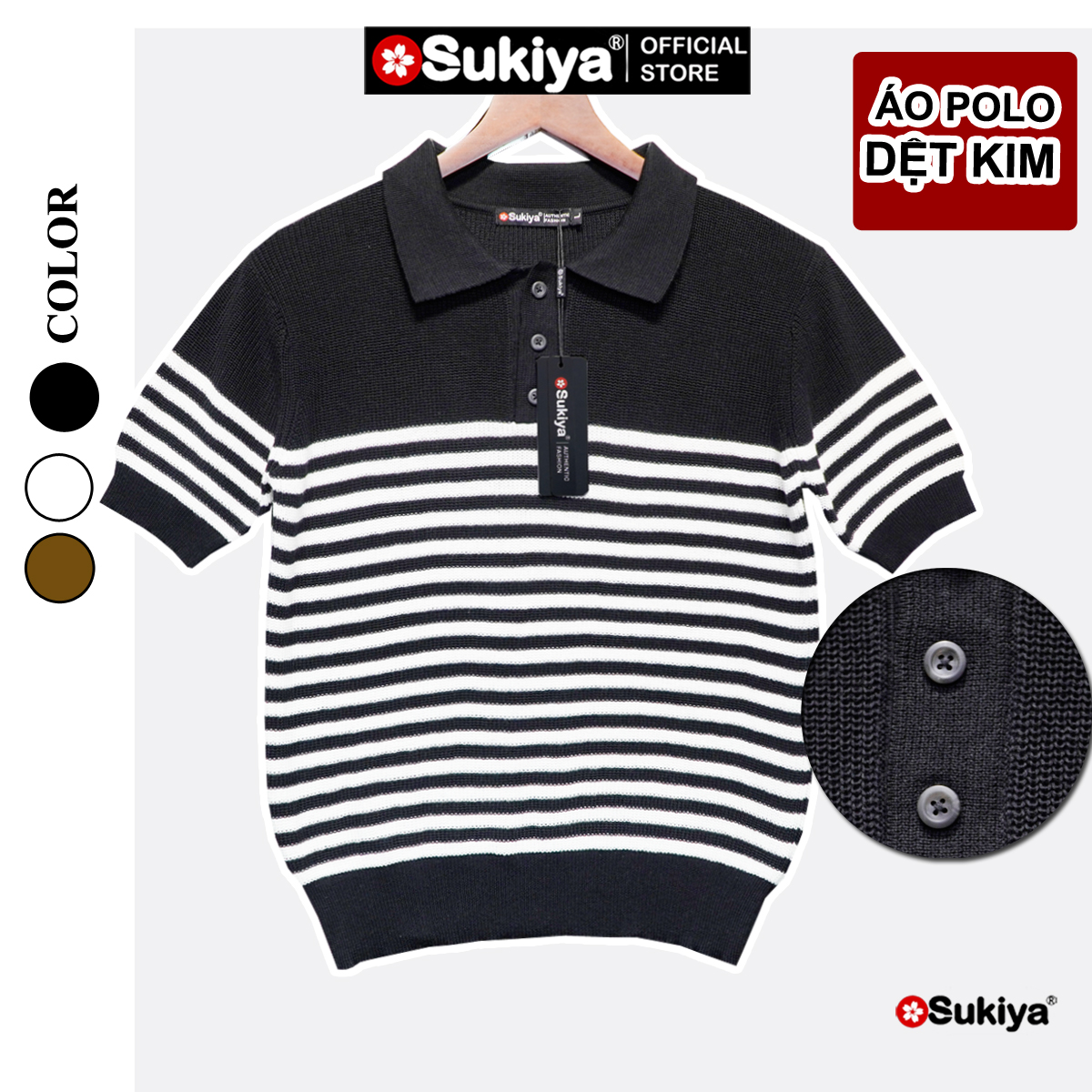 Mô tả Áo Polo Len Dệt Kim SUKIYA Chất Sợi Dệt Cotton Cao Cấp Thoáng Mát, Kiểu Dáng Polo Lịch Sự Phối Kẻ AL108 - 4