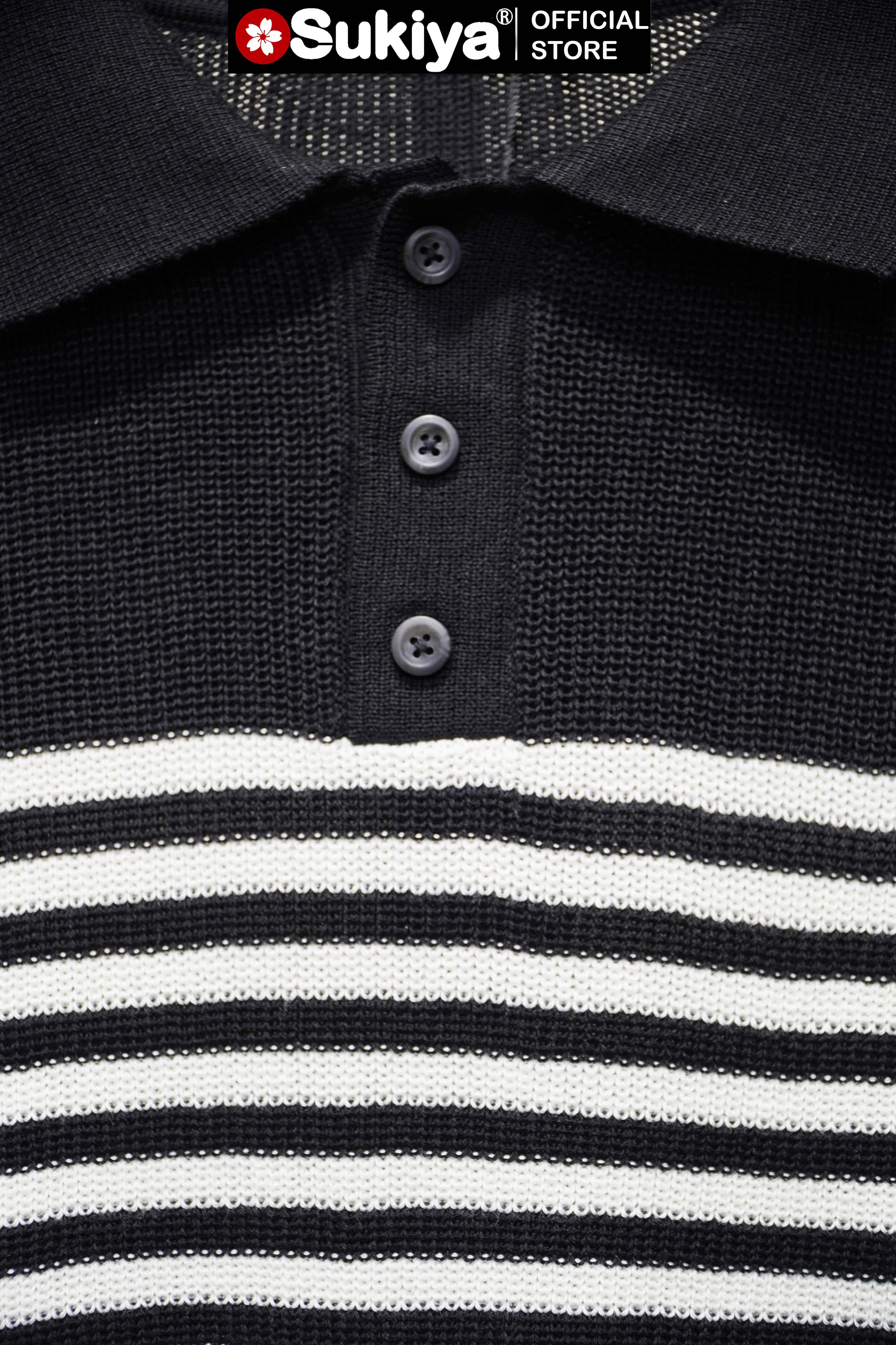 Mô tả Áo Polo Len Dệt Kim SUKIYA Chất Sợi Dệt Cotton Cao Cấp Thoáng Mát, Kiểu Dáng Polo Lịch Sự Phối Kẻ AL108 - 5