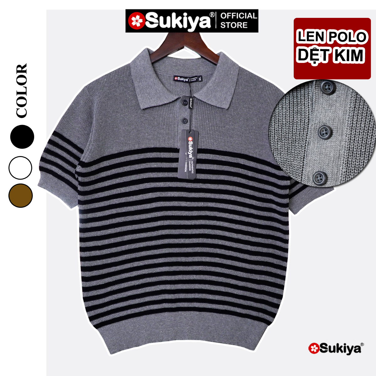 Mô tả Áo Polo Len Dệt Kim SUKIYA Chất Sợi Dệt Cotton Cao Cấp Thoáng Mát, Kiểu Dáng Polo Lịch Sự Phối Kẻ AL108 - 6