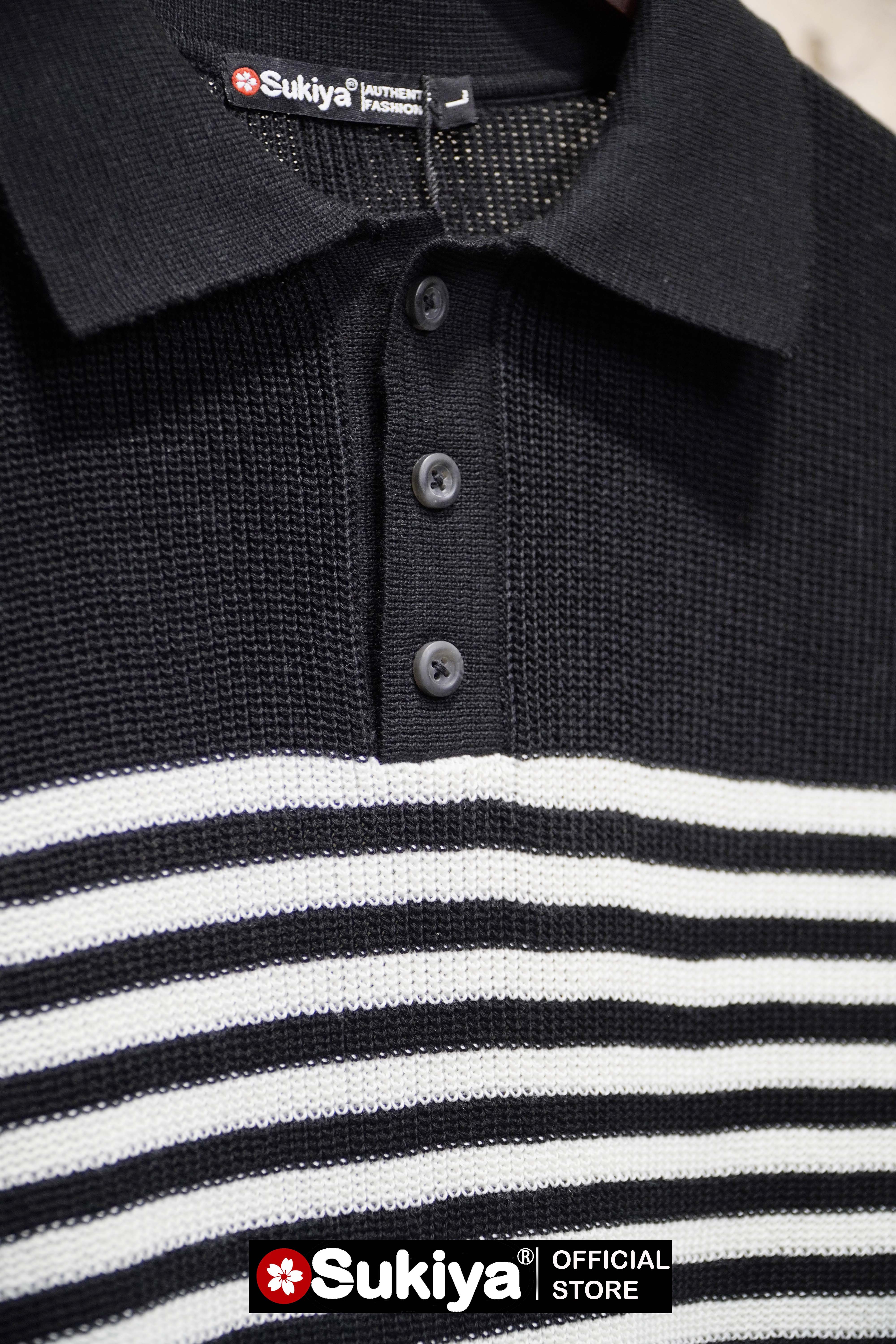 Mô tả Áo Polo Len Dệt Kim SUKIYA Chất Sợi Dệt Cotton Cao Cấp Thoáng Mát, Kiểu Dáng Polo Lịch Sự Phối Kẻ AL108 - 7
