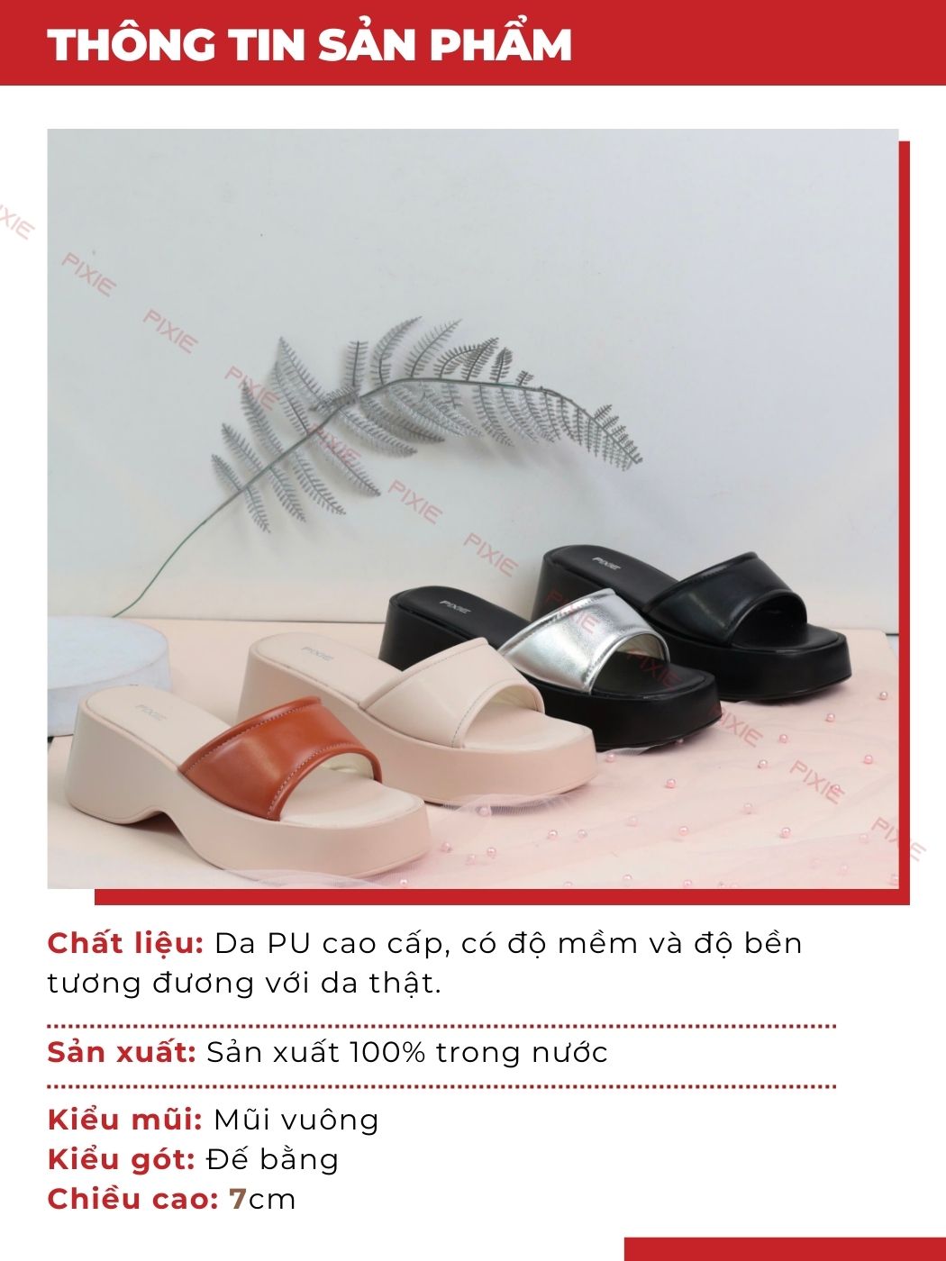 Mô tả Dép Đế Xuồng Quai Ngang Da Mềm Cao 7cm Pixie H367 - 1