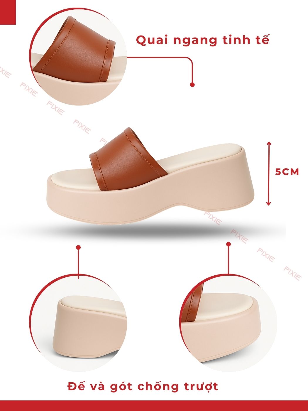 Mô tả Dép Đế Xuồng Quai Ngang Da Mềm Cao 7cm Pixie H367 - 2