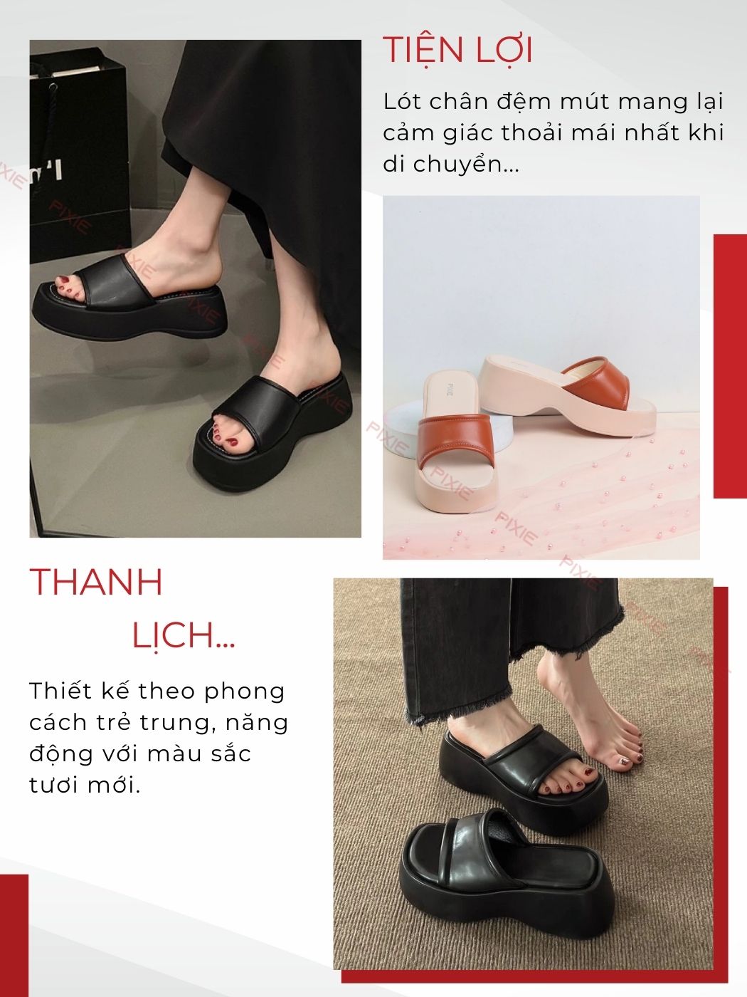 Mô tả Dép Đế Xuồng Quai Ngang Da Mềm Cao 7cm Pixie H367 - 4