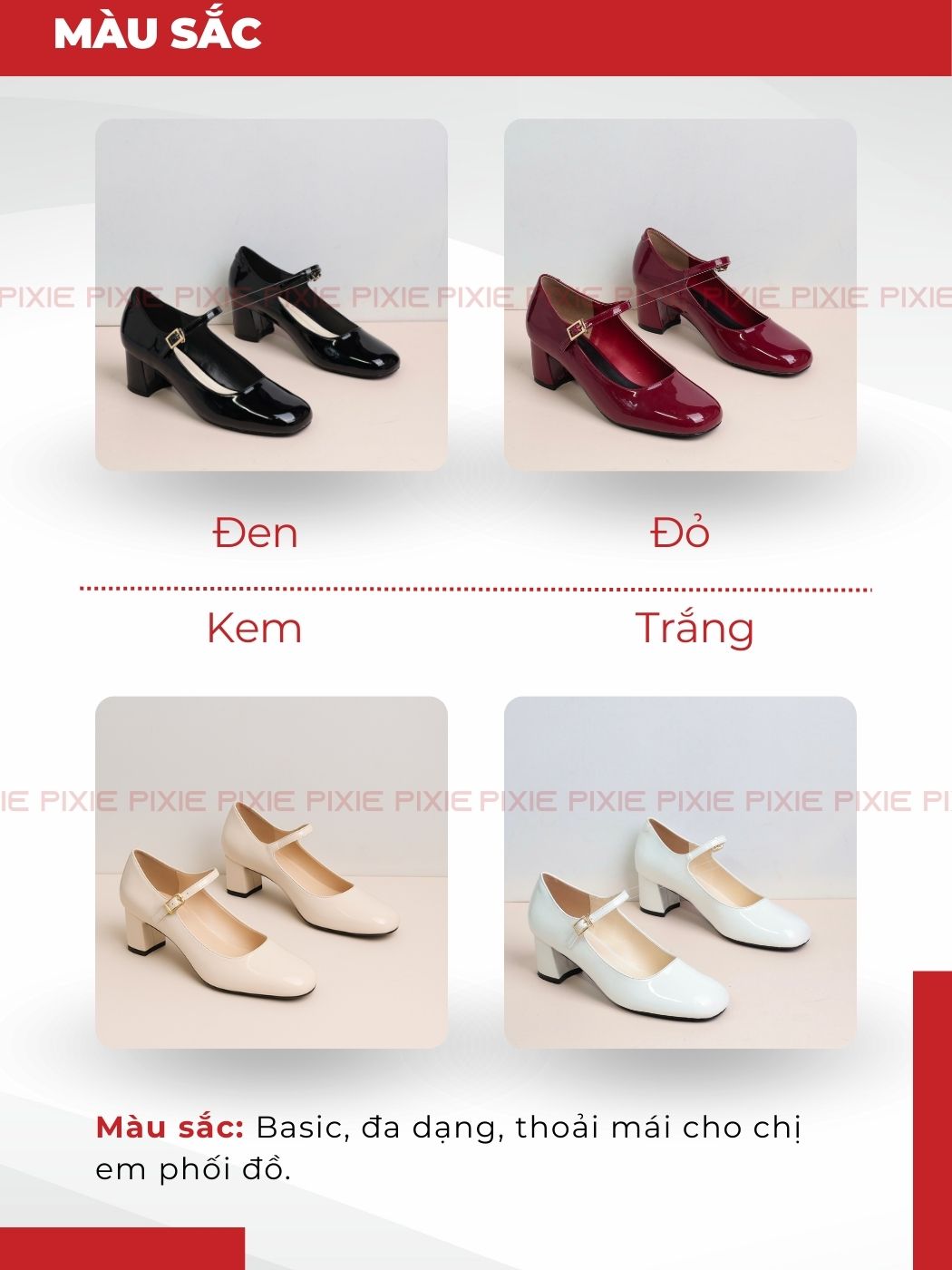 Mô tả Giày Mary Jane 5cm Da Bóng Mũi Vuông Sành Điệu Pixie H386 - 4