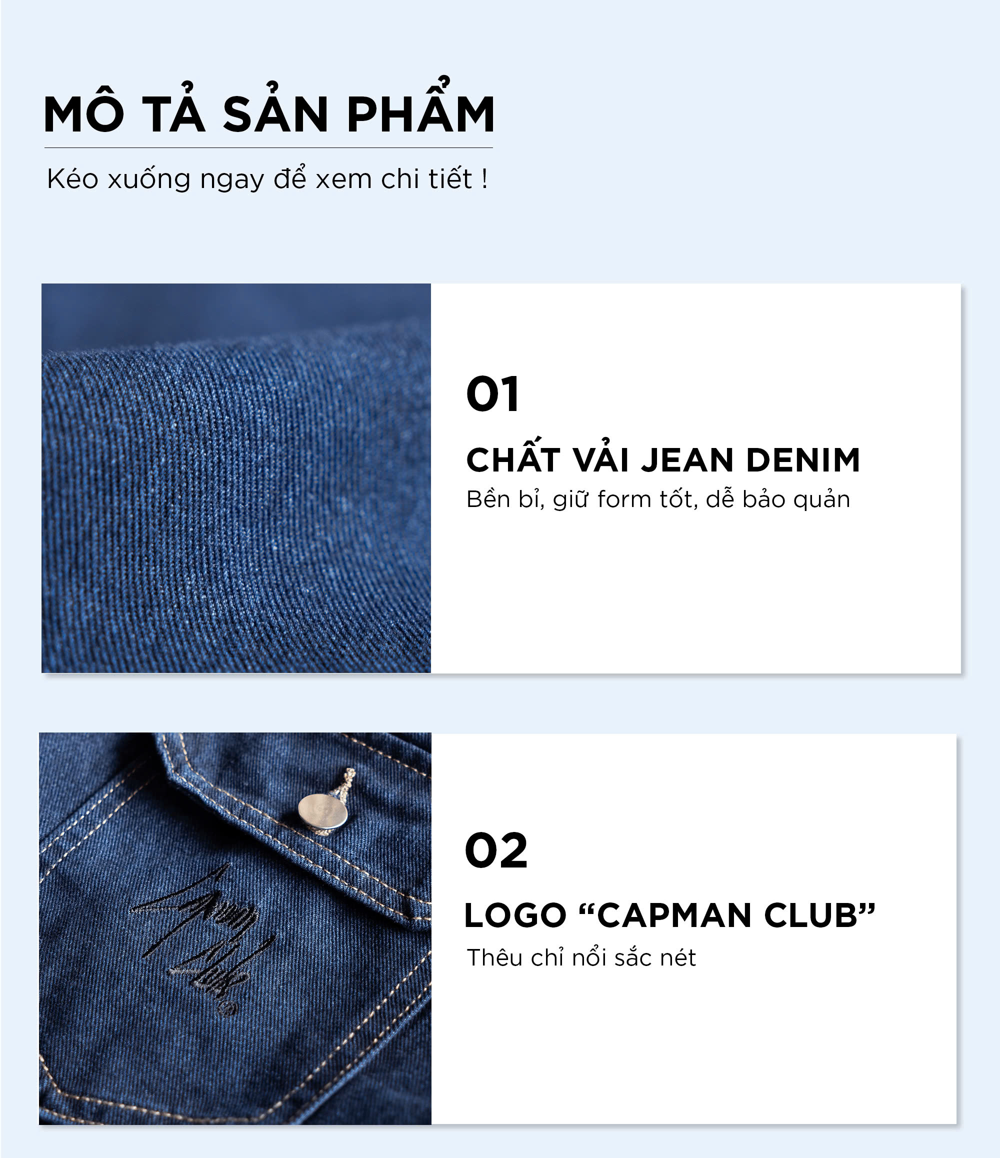 Mô tả Áo khoác jean nam DOL phom Boxy rộng CAPMAN CLUB, áo khoác denim cho nam trẻ trung - 2