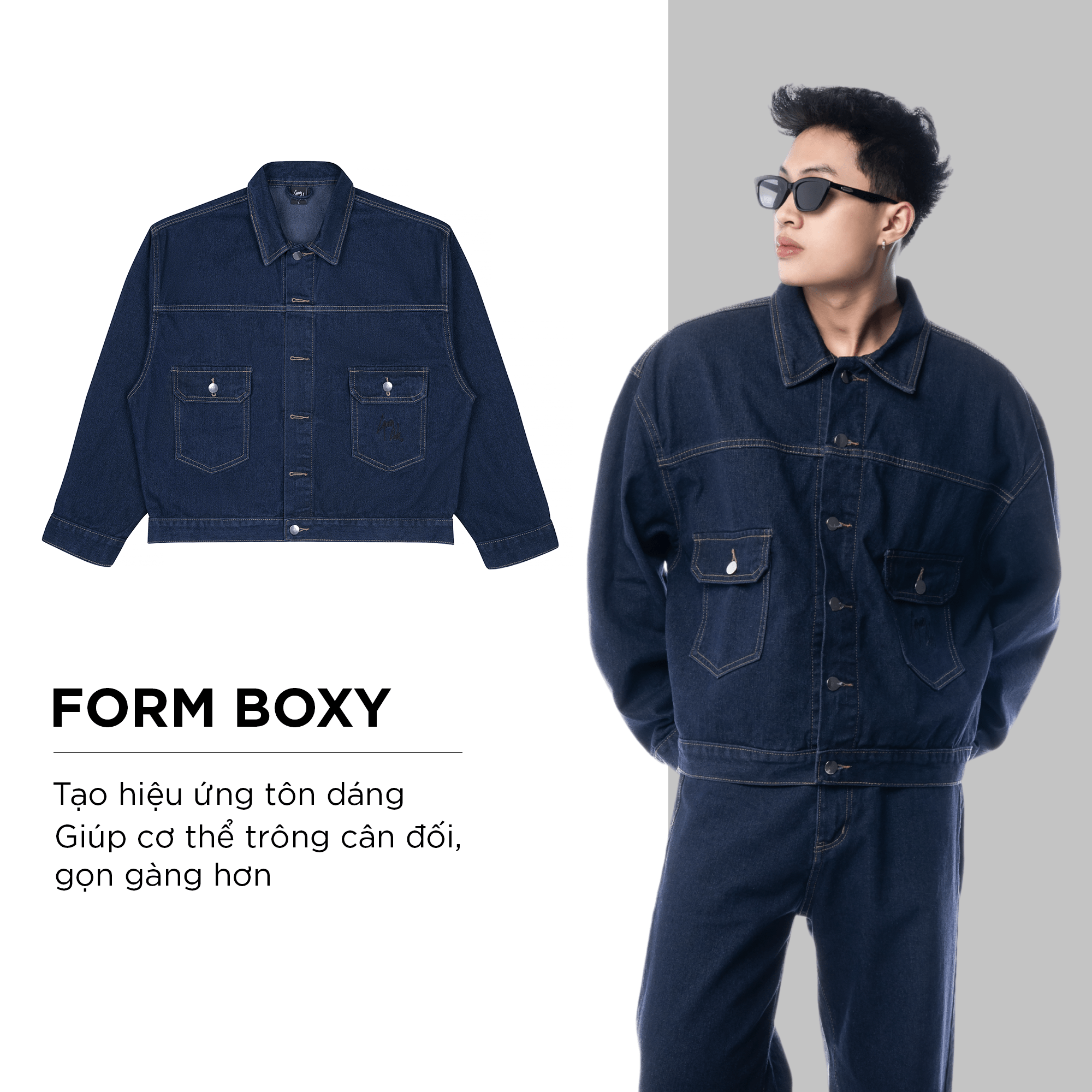Mô tả Áo khoác jean nam DOL phom Boxy rộng CAPMAN CLUB, áo khoác denim cho nam trẻ trung - 7