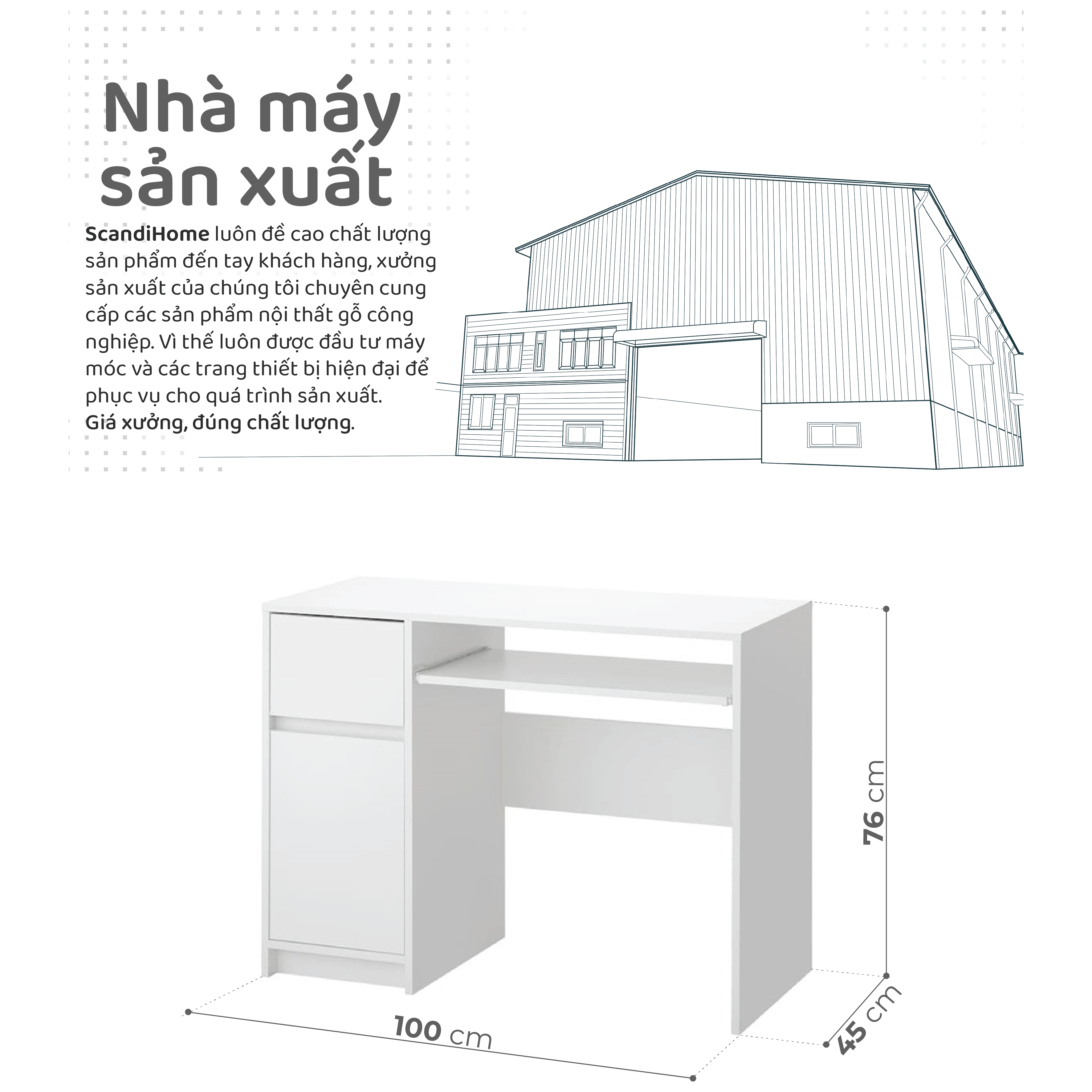 Mô tả LIALA, Bàn làm việc, bàn học 1 hộc tủ DEK_025, 100x45x76cm, bàn gỗ Scandi Home - 1