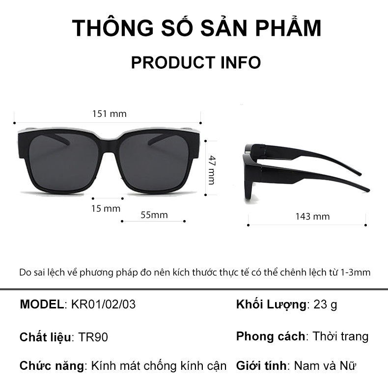 Mô tả Kính mát phân cực đeo chồng cận, đeo ngoài gọng kính ANDU chống tia UV, siêu nhẹ dễ đeo - 2