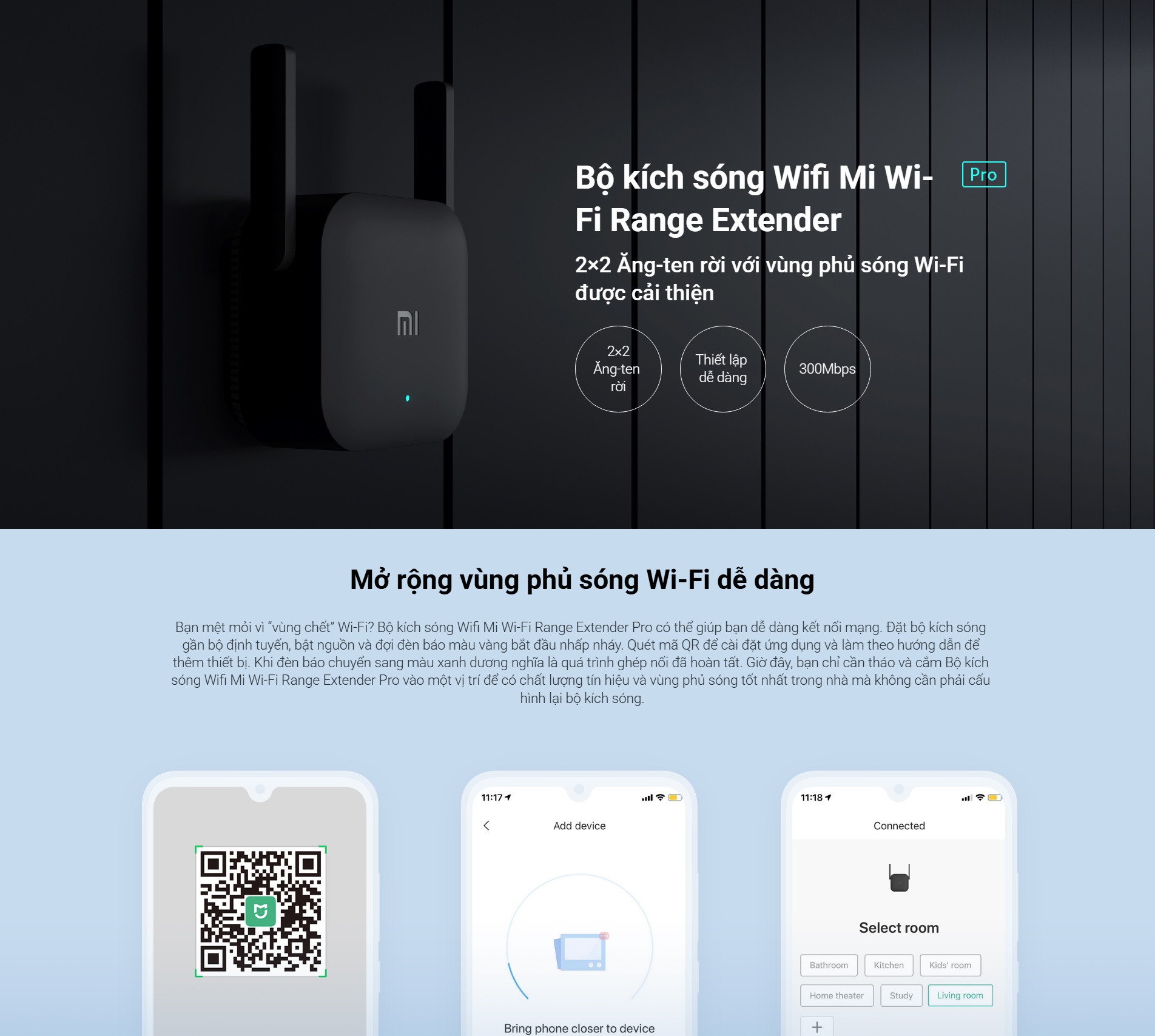 Mô tả Thiết Bị Kích Sóng Wifi Xiaomi Mi WiFi Range Extender Pro | 2 Ăng-ten | 300Mbps | 16 Thiết Bị Cùng Lúc | BH 12 Tháng - 1