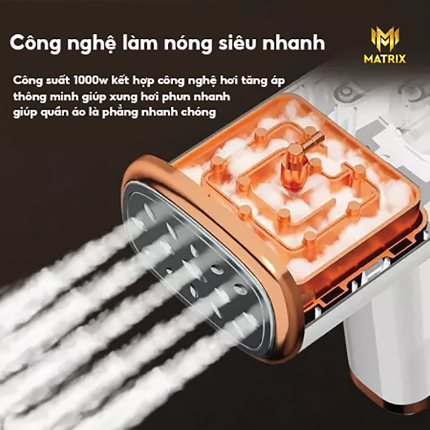 Bàn ủi hơi nước cầm tay MATRIX có thể gấp gọn tiện lợi, thích hợp cho mọi loại vải, bàn là cầm tay dung tích lớn