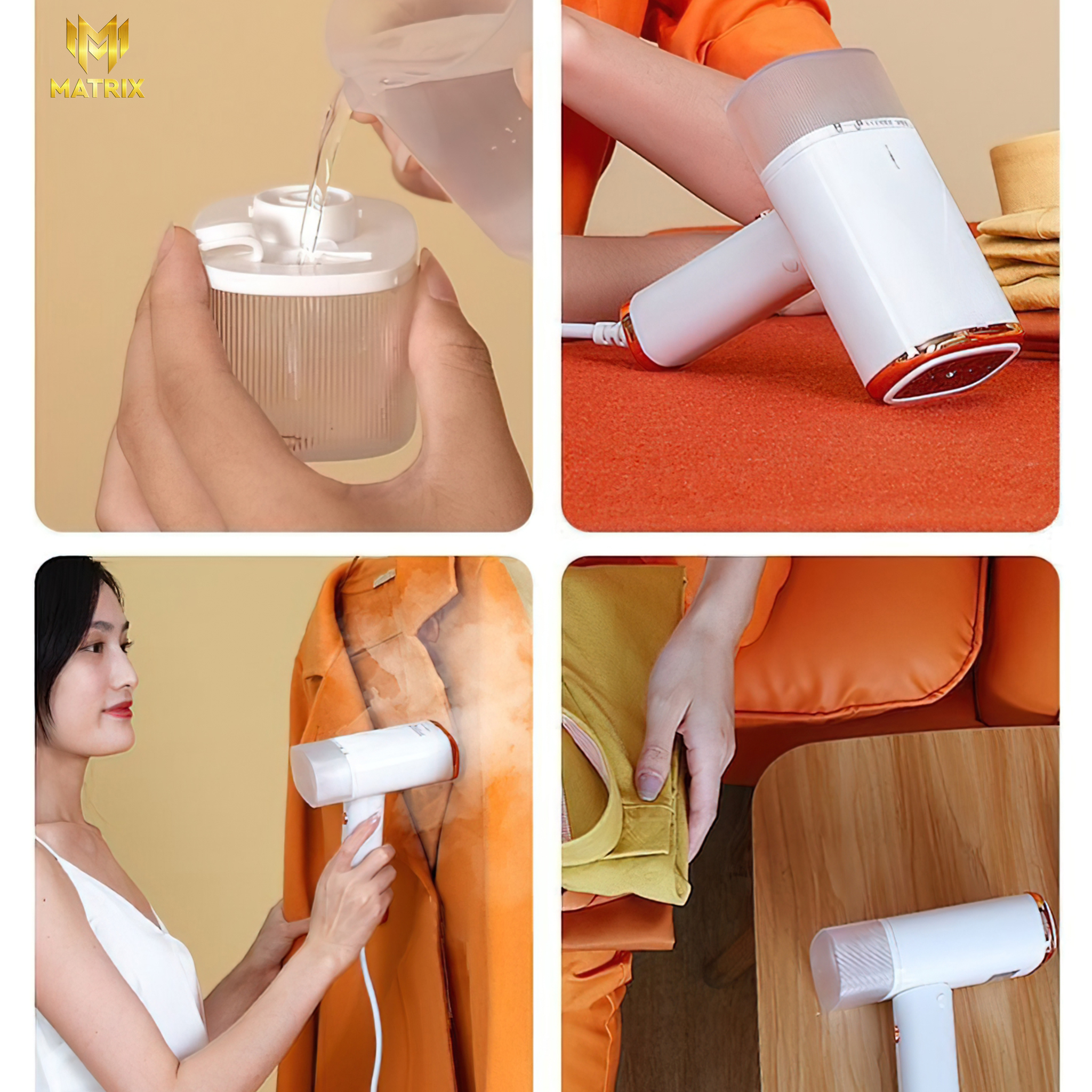 Bàn ủi hơi nước cầm tay MATRIX có thể gấp gọn tiện lợi, thích hợp cho mọi loại vải, bàn là cầm tay dung tích lớn