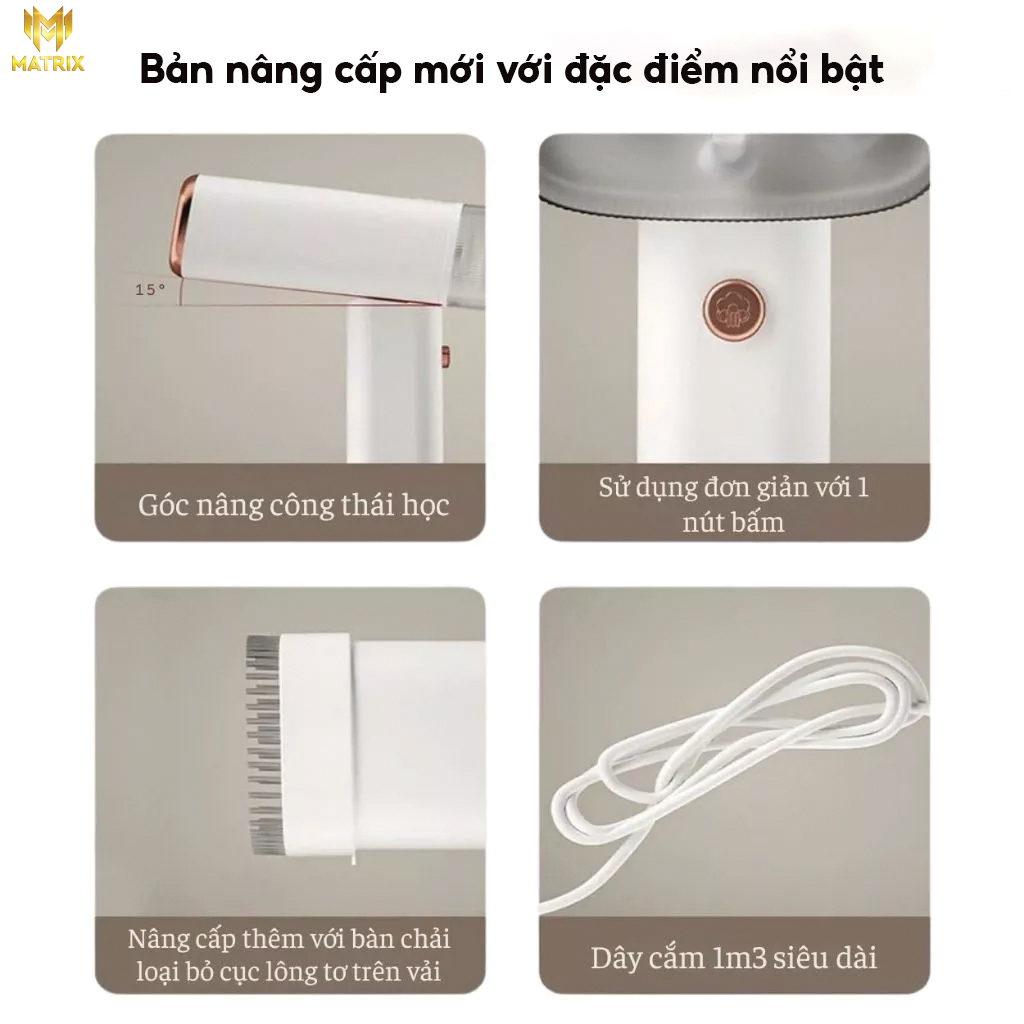 Bàn ủi hơi nước cầm tay MATRIX có thể gấp gọn tiện lợi, thích hợp cho mọi loại vải, bàn là cầm tay dung tích lớn