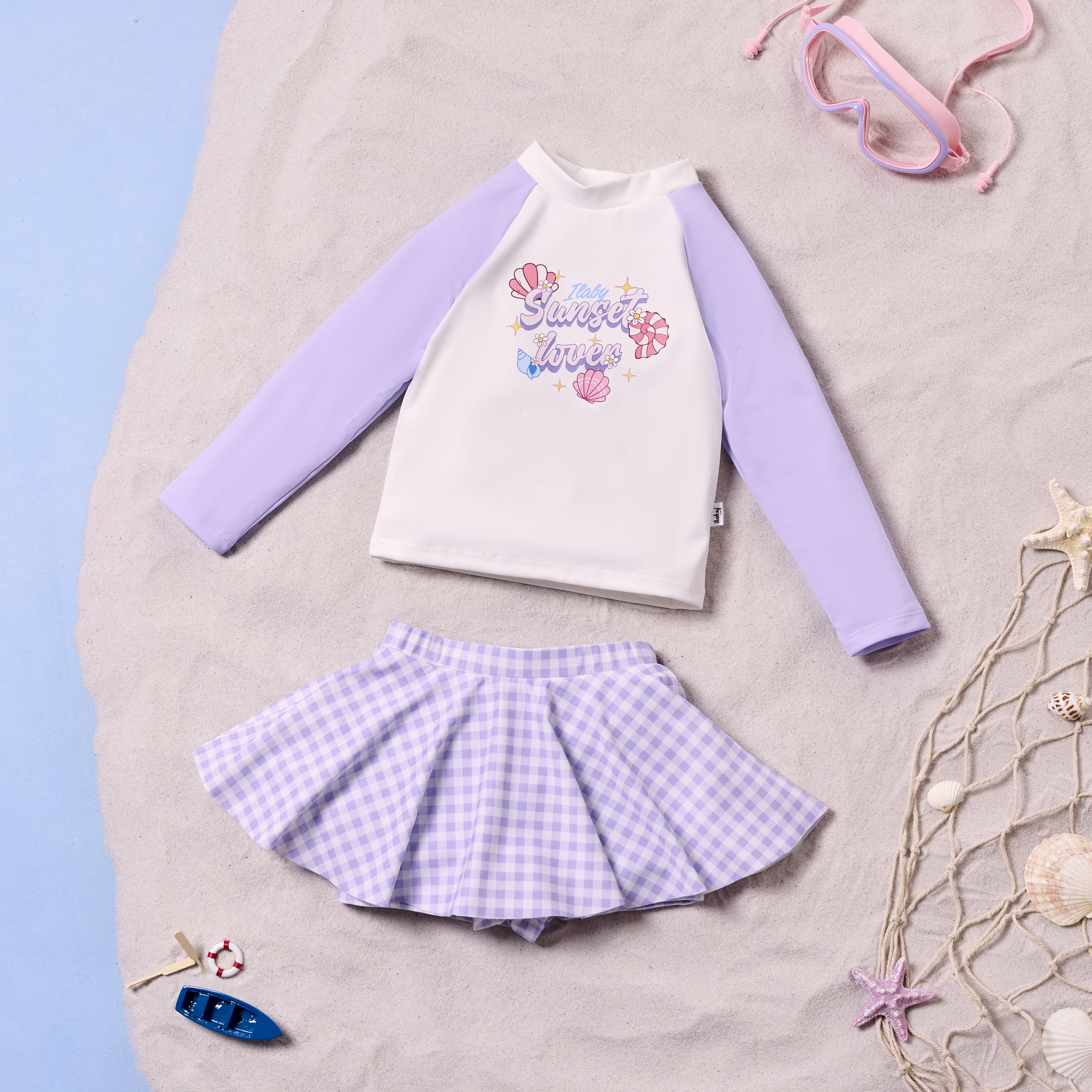 Mô tả Set đồ bơi bé gái ILABY đồ bơi bé gái gồm áo dài tay kèm chân váy chất liệu thun lạnh [3479] - 1