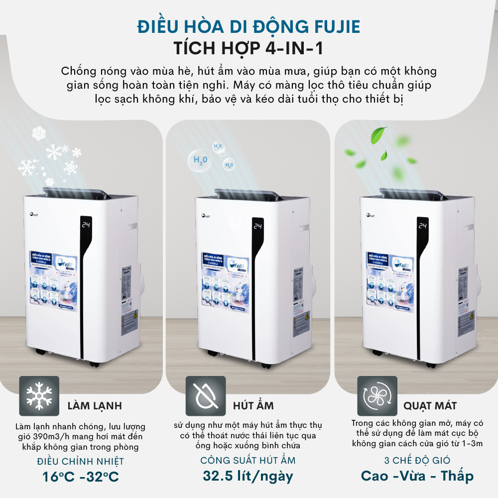 Mô tả Máy điều hòa di động thông minh FujiE MPAC14 công suất 14000BTU Bảng điều khiển điện tử cảm ứng - 2