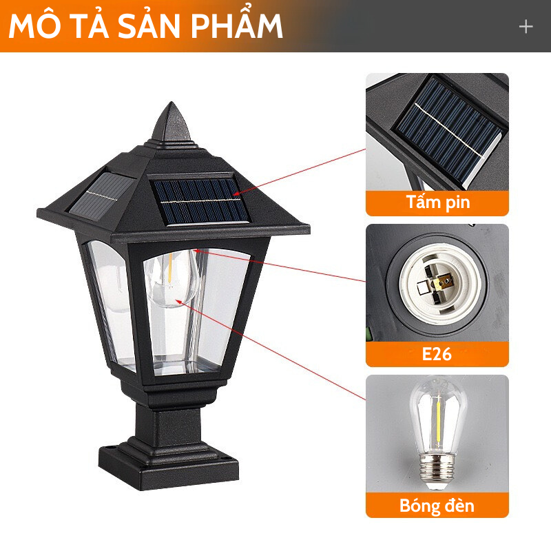 Mô tả Đèn Trụ Cổng Năng Lượng Mặt Trời MODI SOLAR, Đèn LED Hàng Rào Sân Vườn Ngoài Trời Chống Nước - 11