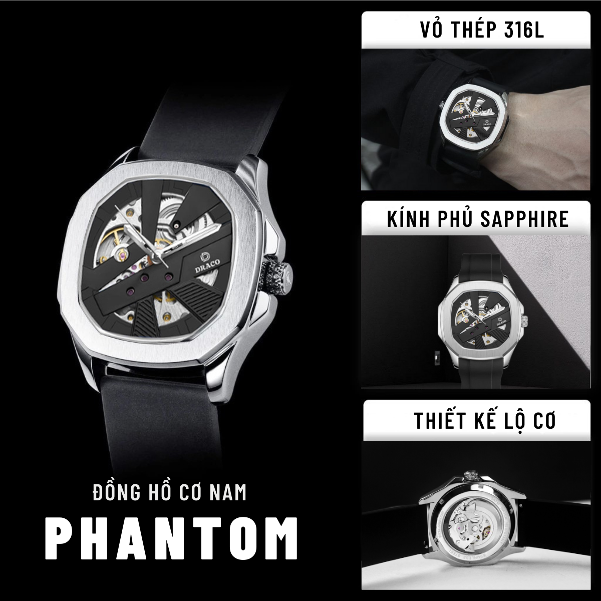 Mô tả Đồng Hồ Nam - Thương Hiệu Việt DRACO D24-PT012 PHANTOM đồng hồ nam đẹp, cá tính - 1
