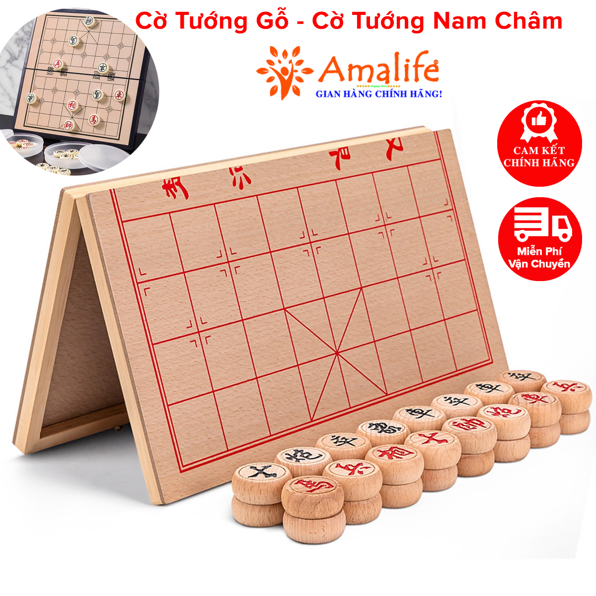 Mô tả Bộ Cờ Tướng Gỗ Bản Lớn 40*35cm Bàn Cờ Tướng Kiêm Hộp Đựng Cờ + Cờ Tướng Nam Châm Nhiều Size Hãng Amalife - 1