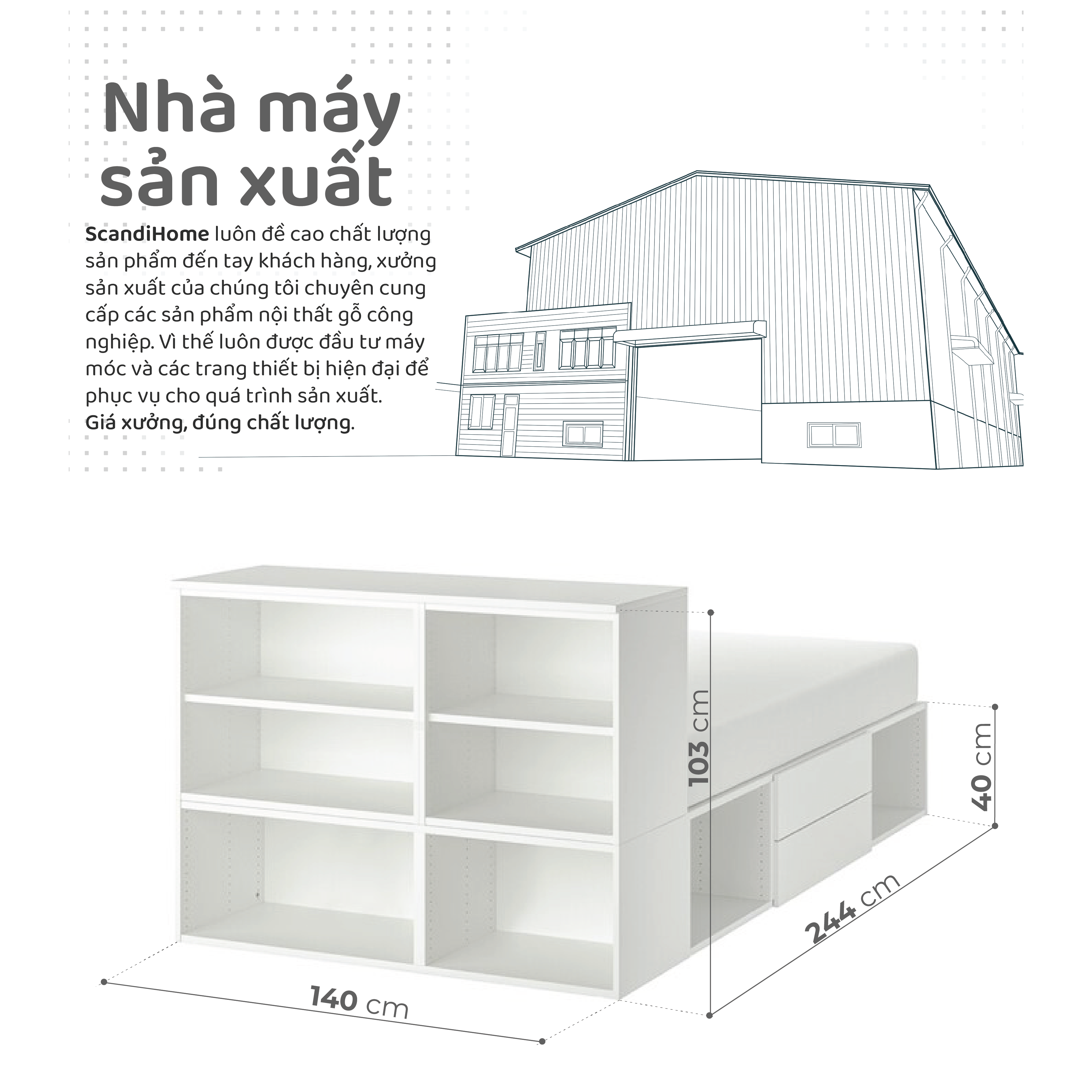 Mô tả GALLOTTI, Giường ngủ đa năng kèm Kệ sách, 1m4 BED_008, 140x244x103cm, Giường ngủ gỗ Scandi Home - 1