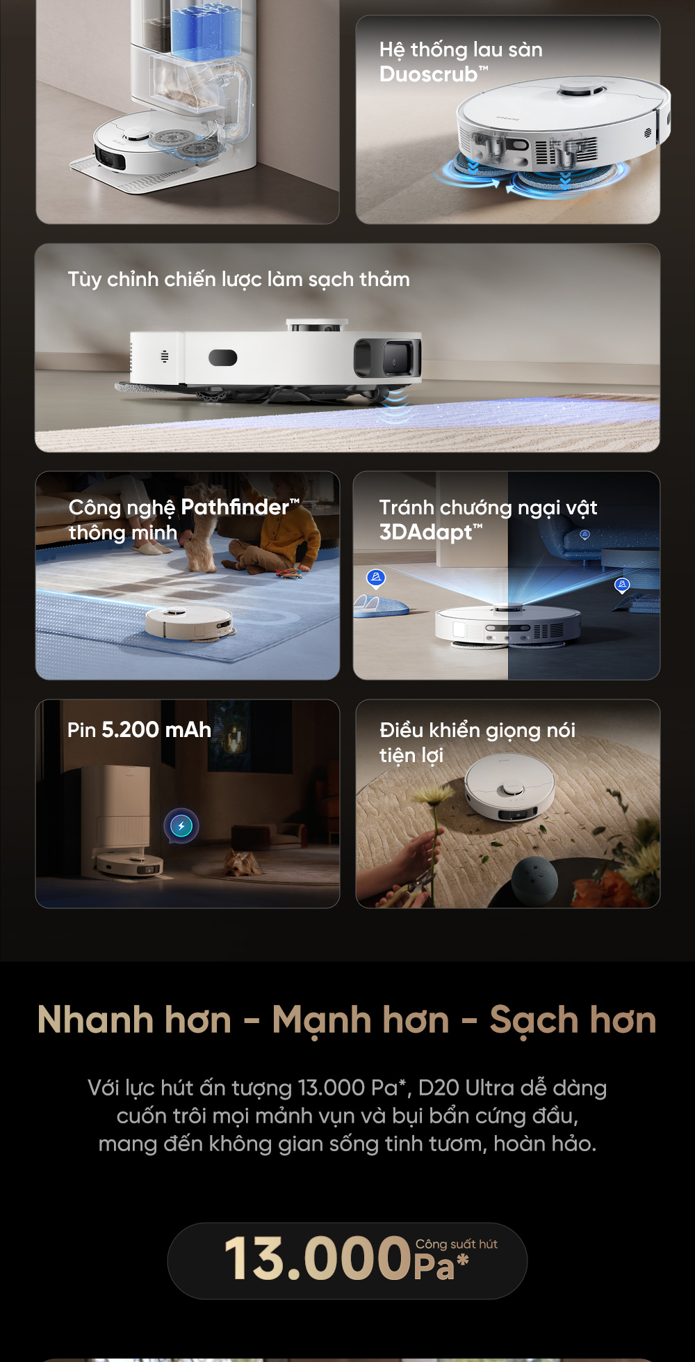 Mô tả Robot hút bụi lau sàn Dreame D20 Ultra - Bản Quốc Tế - Bảo Hành 24 Tháng - 2
