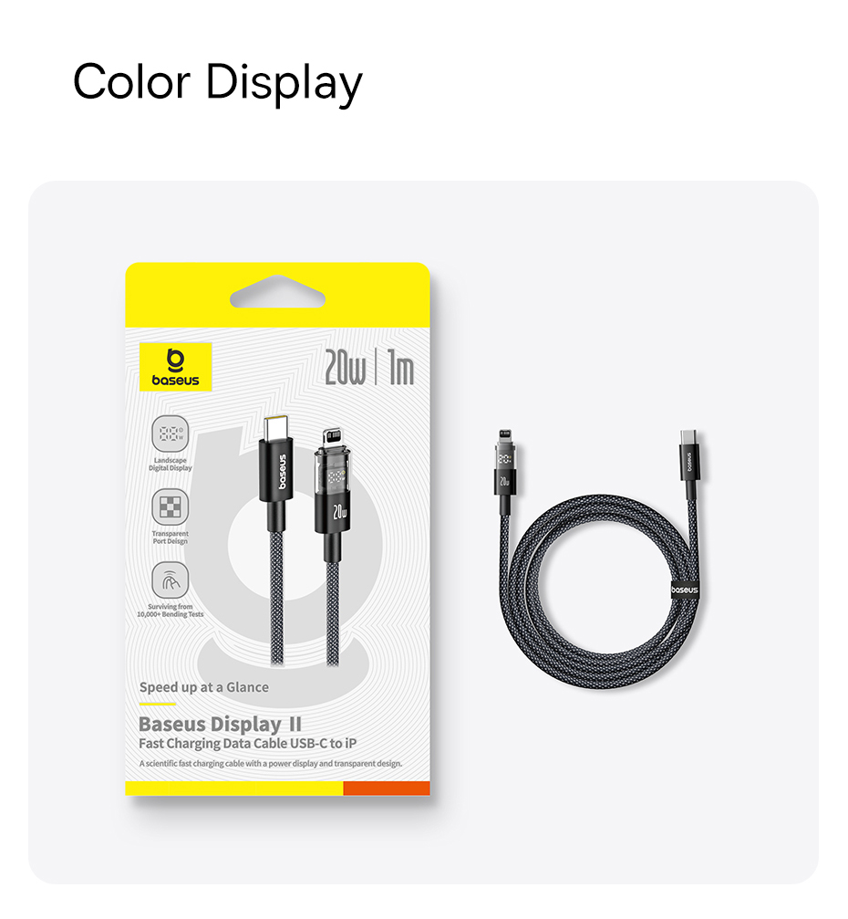 Mô tả Cáp dữ liệu sạc nhanh Baseus Display 2 Type-C sang iP 20W Dây cáp sạc nhanh 1m 2m cho iP 11 12 13 14 Plus Pro Max - 12