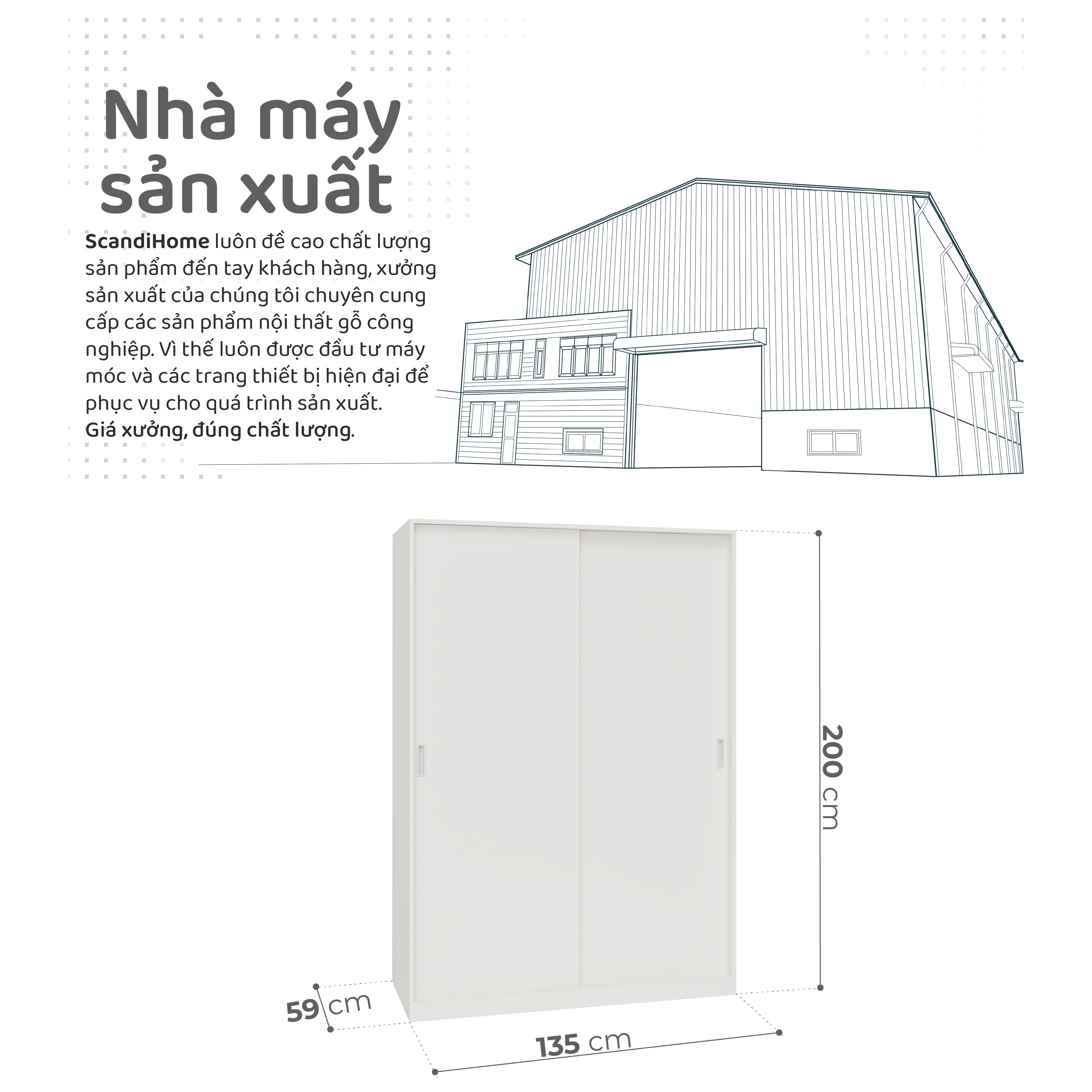 Mô tả WINDY, Tủ quần áo 2 cửa lùa WAR_052, 135x59x200cm, tủ đựng quần áo Scandi Home - 1