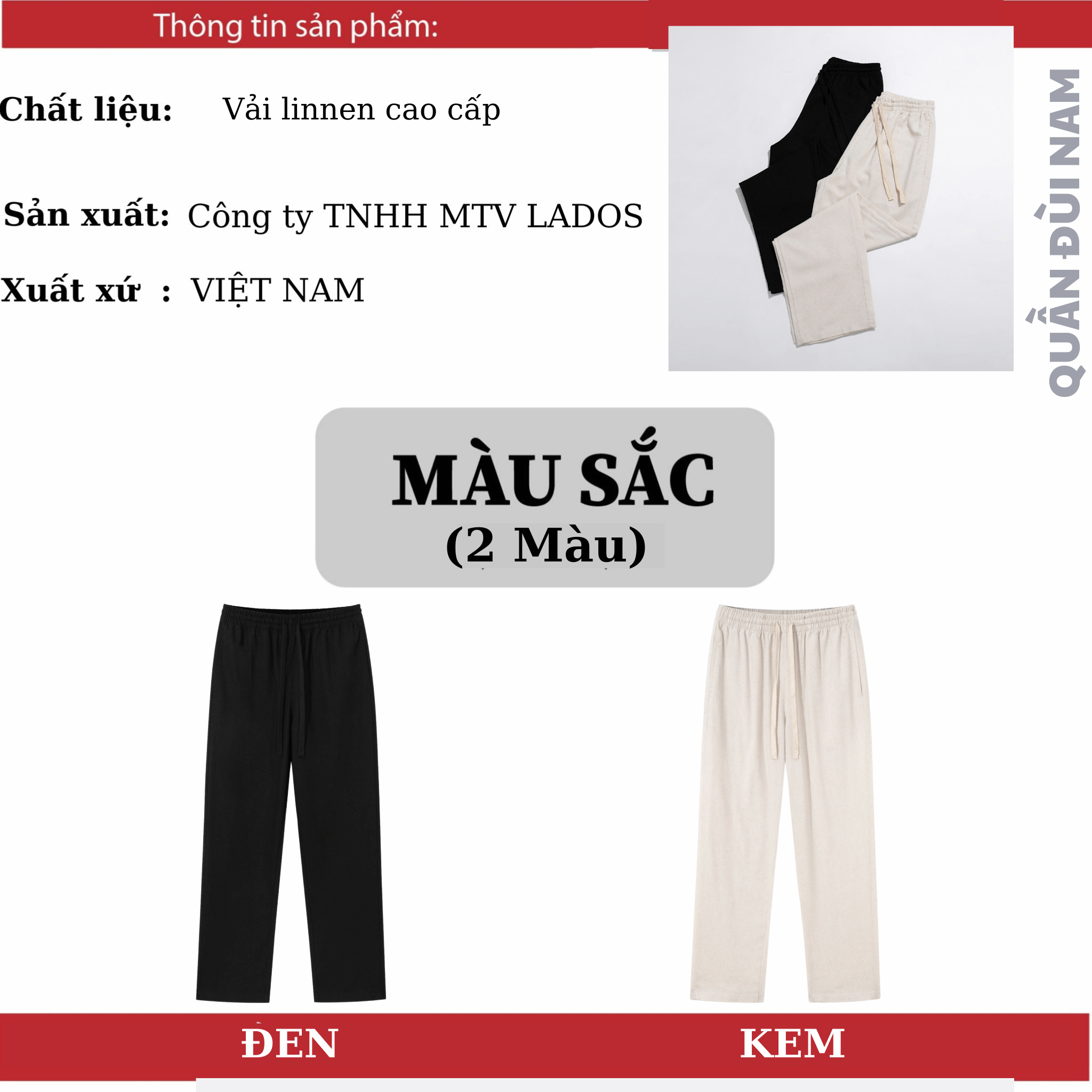 Mô tả Quần Dài ống suông Linnen lưng chun Nam LADOS-4177 Phù hợp đi biển, đi chơi, trẻ trung dễ phối đồ - 2
