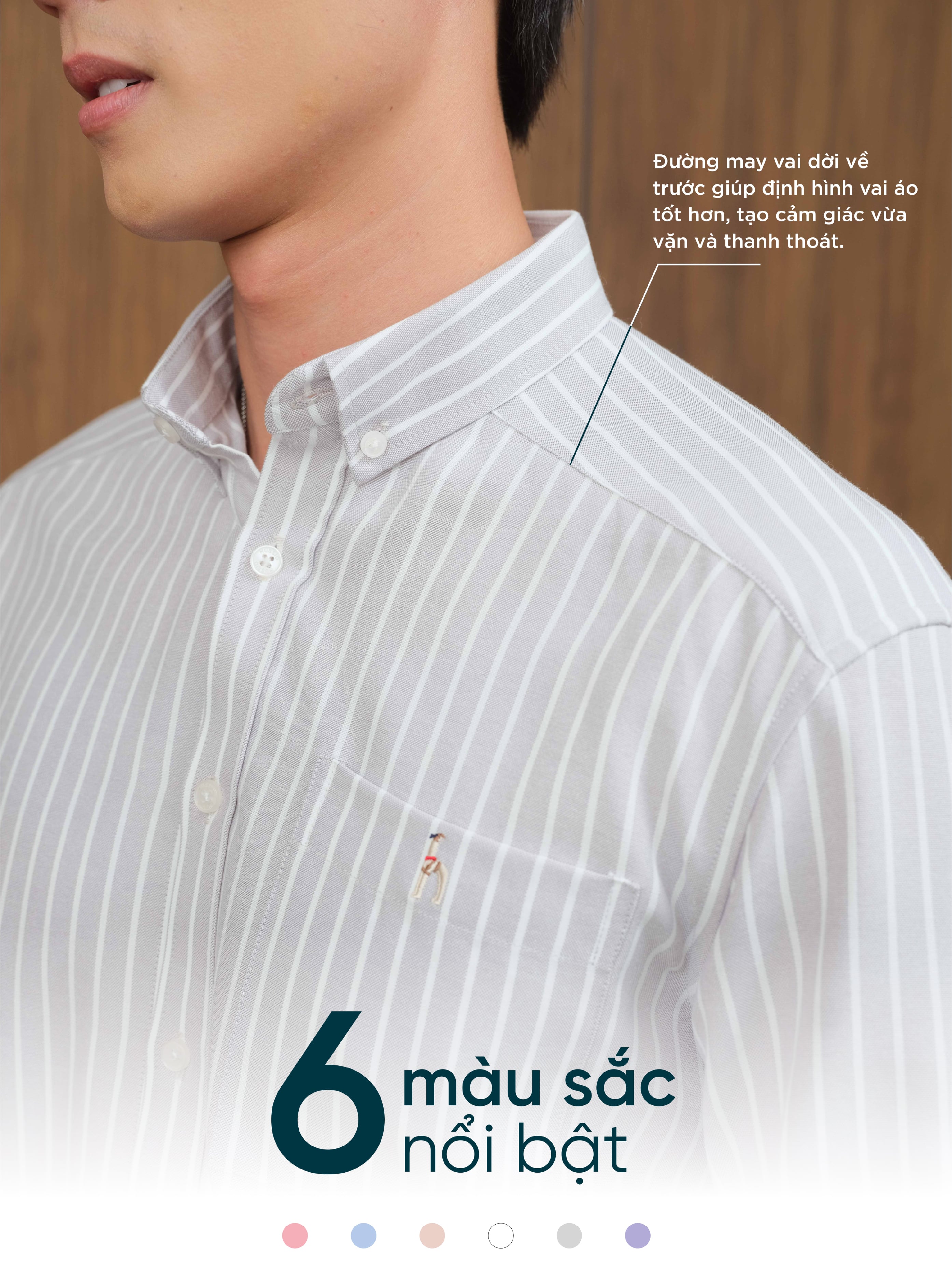 Mô tả Áo sơ mi nam tay dài ANCHOR STRIPES thêu logo, vải Oxford cao cấp, thoáng mát, đứng form - HUSSIO - 6