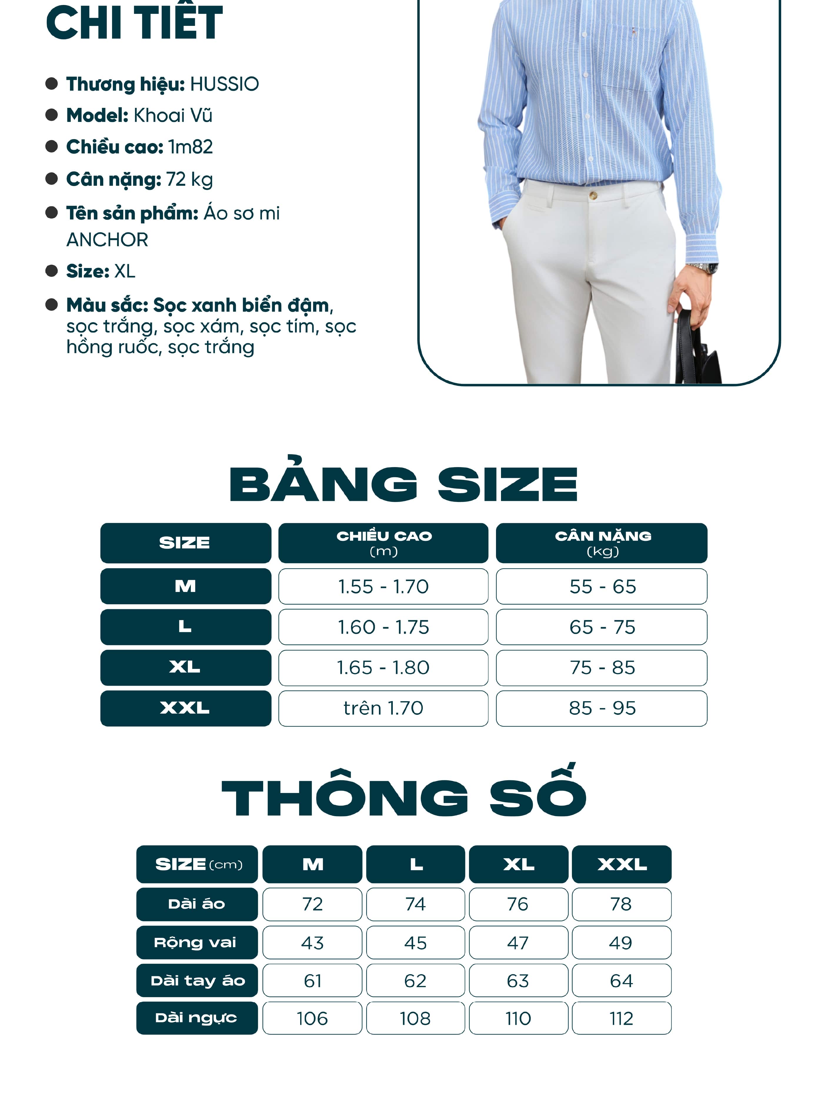 Mô tả Áo sơ mi nam tay dài ANCHOR STRIPES thêu logo, vải Oxford cao cấp, thoáng mát, đứng form - HUSSIO - 8