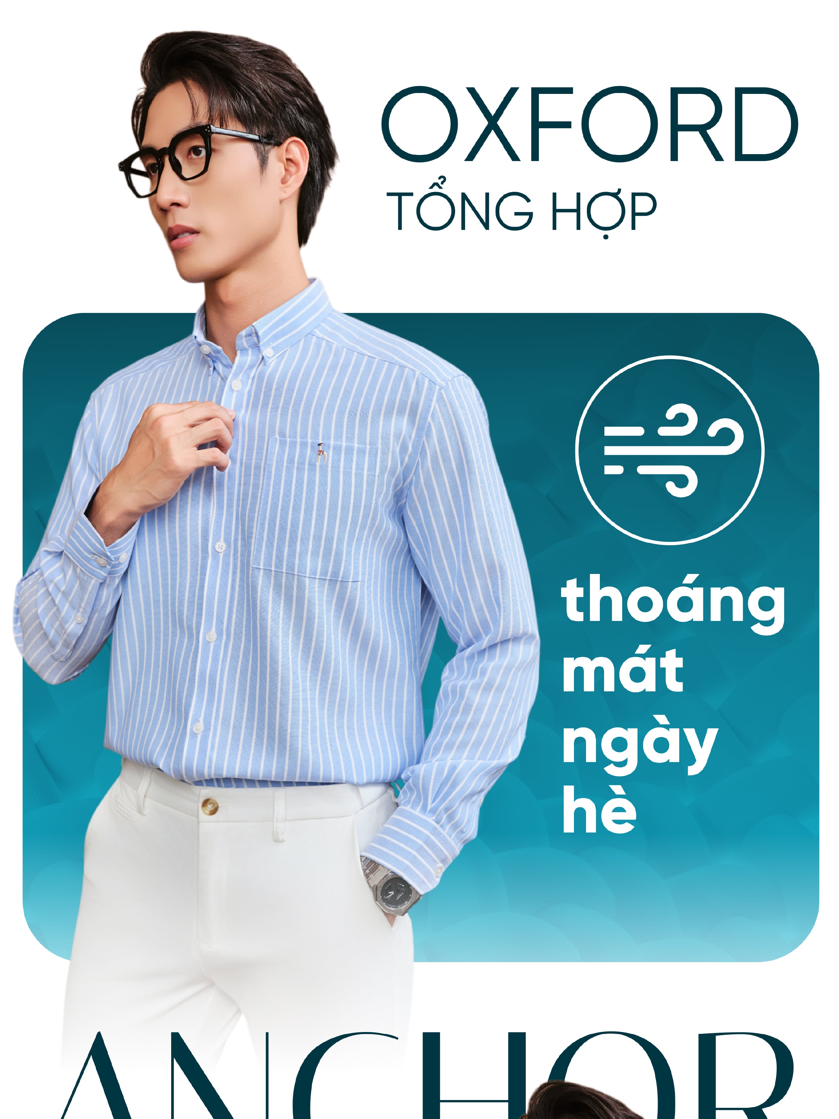 Mô tả Áo sơ mi nam tay dài ANCHOR STRIPES thêu logo, vải Oxford cao cấp, thoáng mát, đứng form - HUSSIO - 2