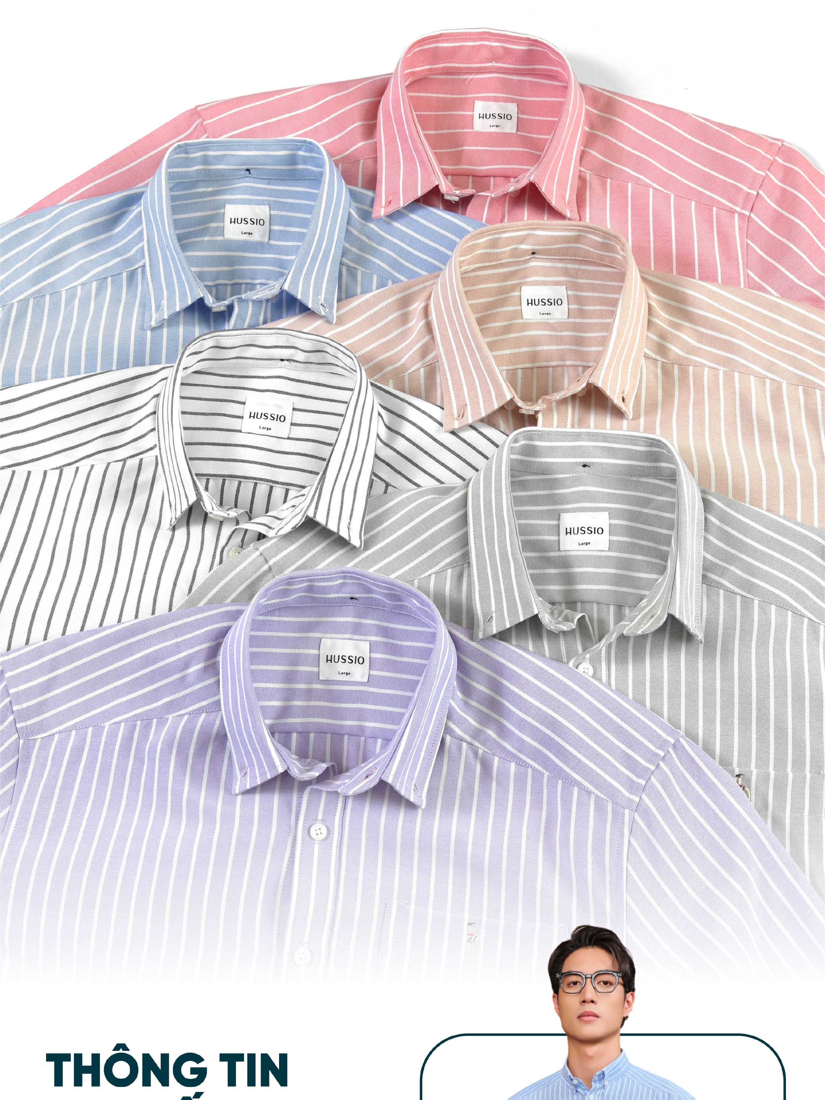 Mô tả Áo sơ mi nam tay dài ANCHOR STRIPES thêu logo, vải Oxford cao cấp, thoáng mát, đứng form - HUSSIO - 7