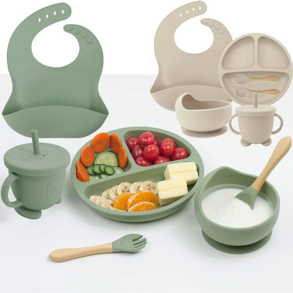 Mô tả Bộ ăn dặm cho bé Silicon Thực Phẩm,Combo Khay,Bát ,Yếm,Thìa,Cốc ăn dặm cho bé ăn dặm 6 tháng  đến 3T - 7