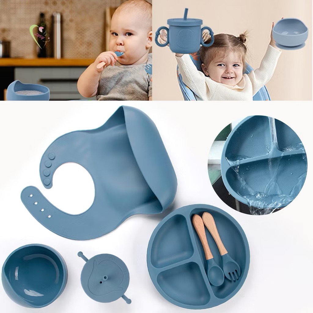 Mô tả Bộ ăn dặm cho bé Silicon Thực Phẩm,Combo Khay,Bát ,Yếm,Thìa,Cốc ăn dặm cho bé ăn dặm 6 tháng  đến 3T - 8