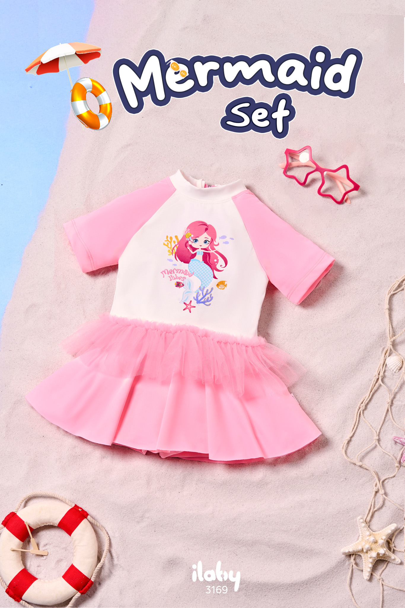 Mô tả Set đồ bơi bé gái ILABY đồ bơi chất liệu thun lạnh thiết kế áo liền váy có lót quần [3169] - 1