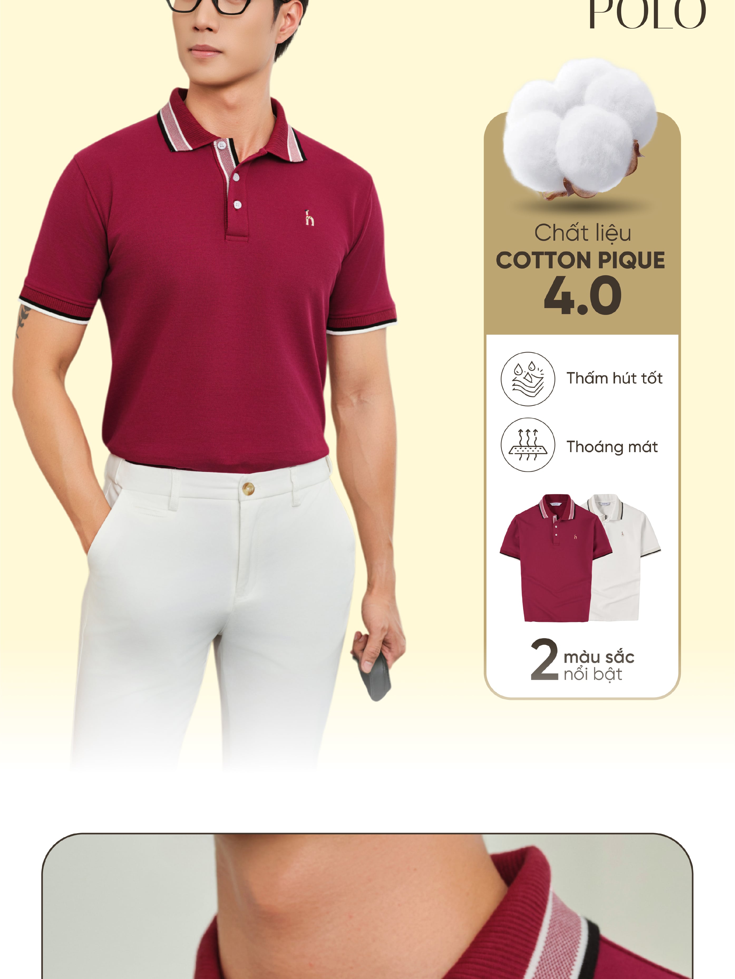 Mô tả Áo polo nam TITANIUM vải cotton pique 4.0 mềm mịn, co dãn tốt, thoáng mát, sang trọng - HUSSIO - 5