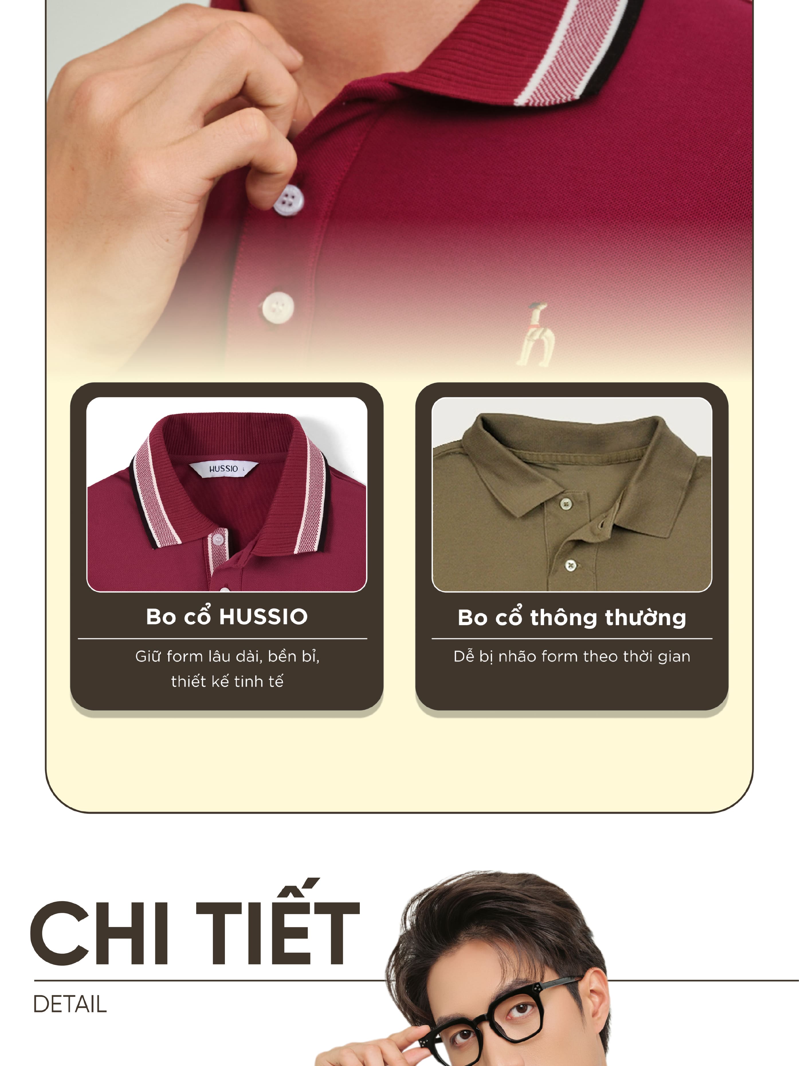 Mô tả Áo polo nam TITANIUM vải cotton pique 4.0 mềm mịn, co dãn tốt, thoáng mát, sang trọng - HUSSIO - 6