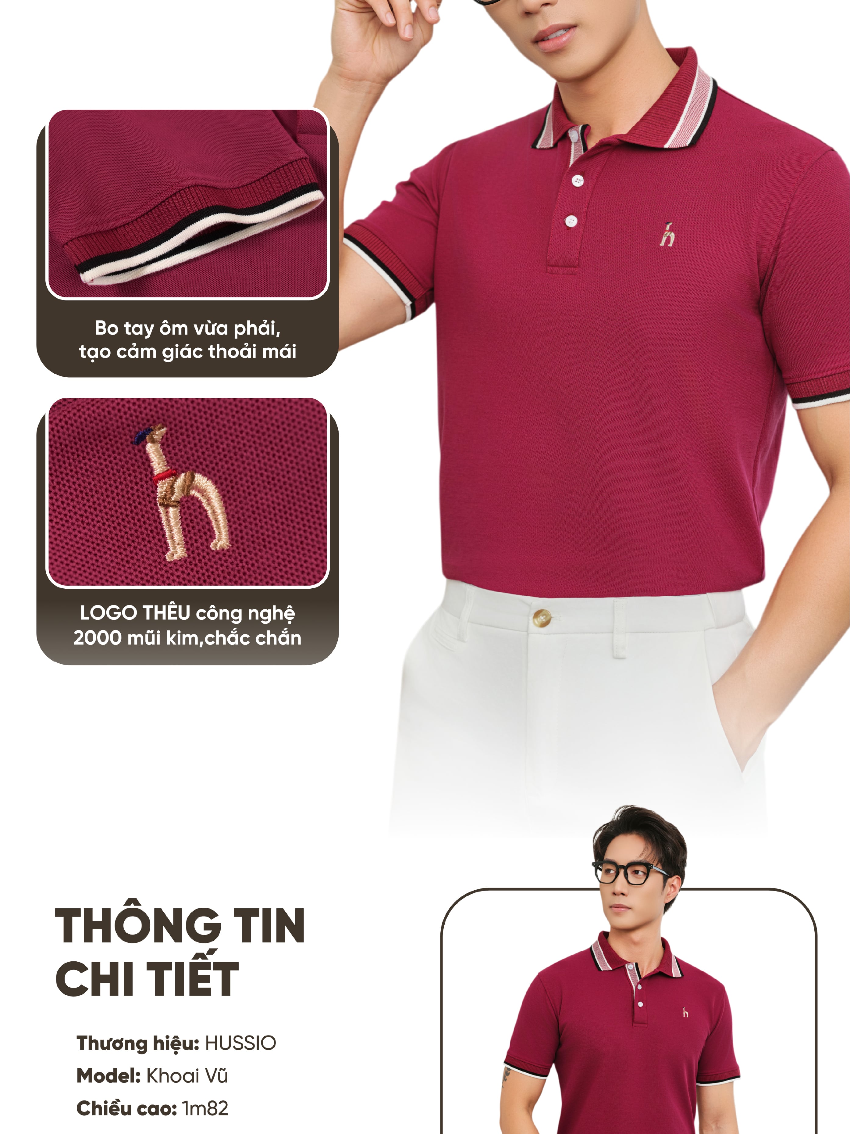 Mô tả Áo polo nam TITANIUM vải cotton pique 4.0 mềm mịn, co dãn tốt, thoáng mát, sang trọng - HUSSIO - 7