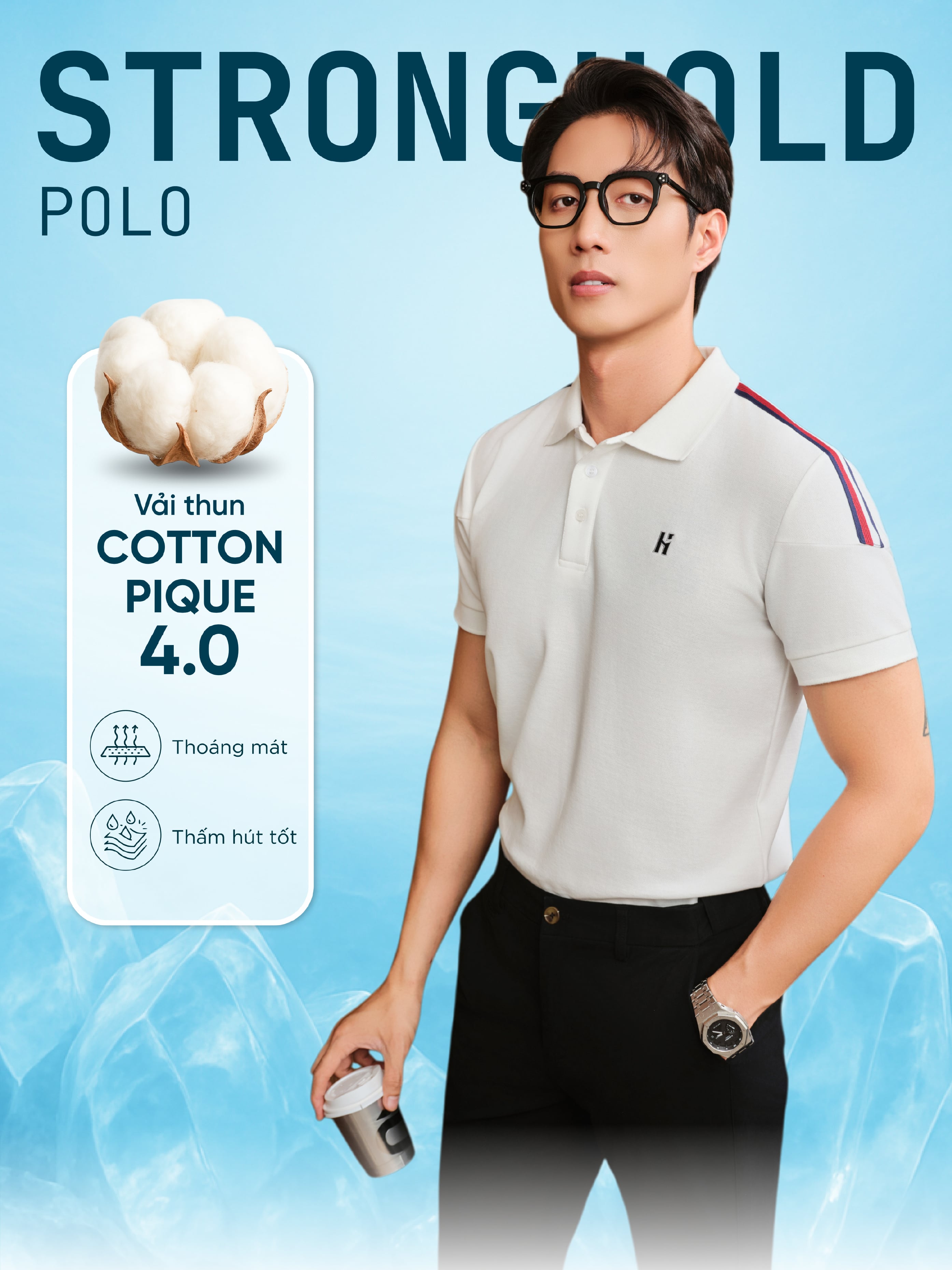 Mô tả Áo polo nam STRONGHOLD vải cotton pique 4.0 mềm mịn, co dãn tốt, thoáng mát ,sang trọng - HUSSIO - 1