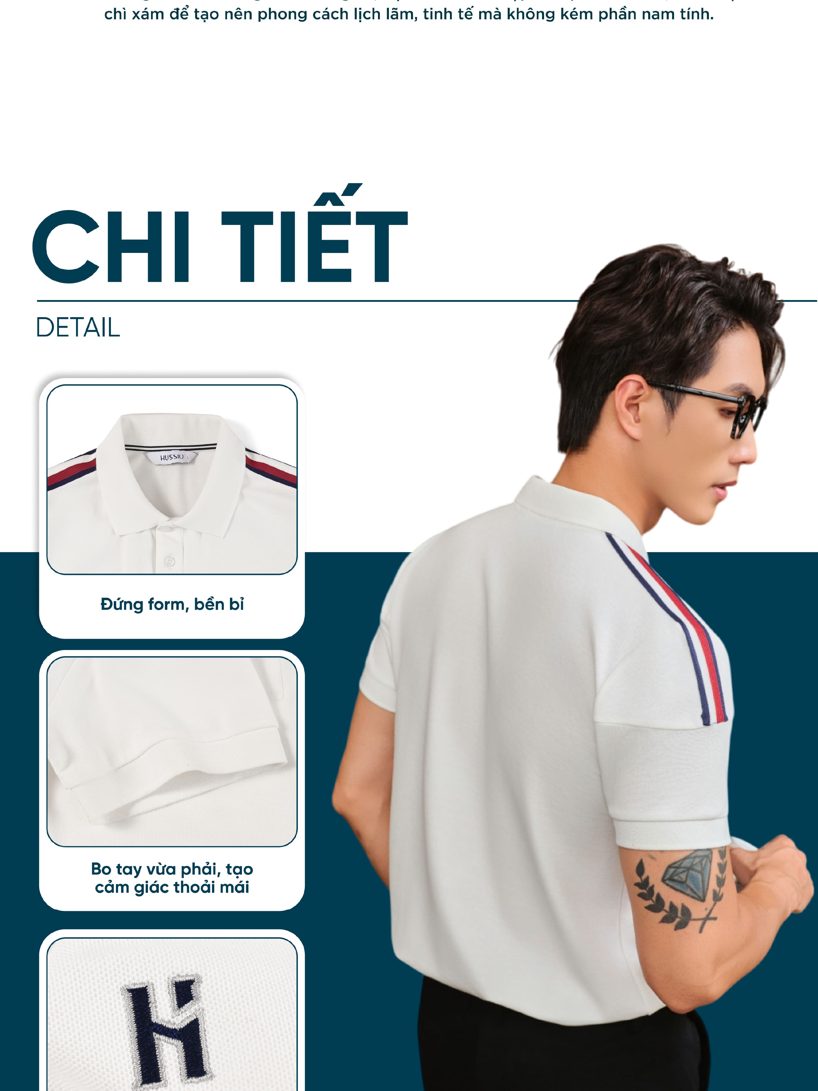 Mô tả Áo polo nam STRONGHOLD vải cotton pique 4.0 mềm mịn, co dãn tốt, thoáng mát ,sang trọng - HUSSIO - 4