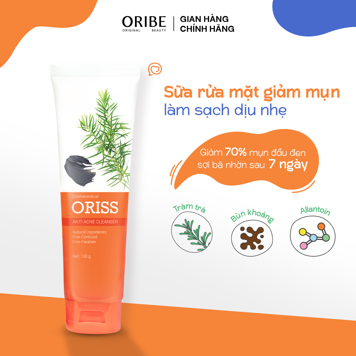 Mô tả Sữa rửa mặt ngừa mụn Oriss dưỡng ẩm tẩy tế bào chết thu nhỏ lỗ chân lông 100g - 1