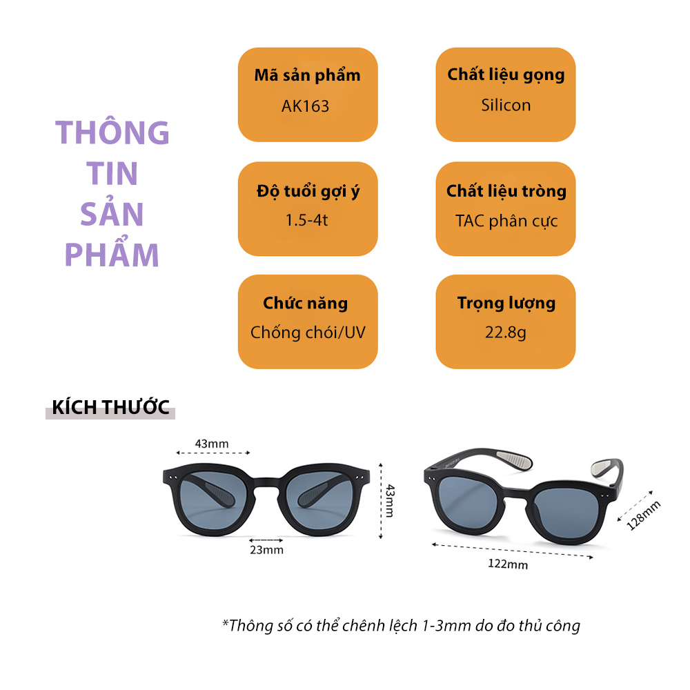 Mô tả Kính Mát Cho Bé AORON Gọng Vuông Tròn Chống Tia UV Bảo Vệ Mắt Màu Sắc Dễ Thương Tròng Phân Cực Cho Bé Trai Bé Gái AK163 - 7