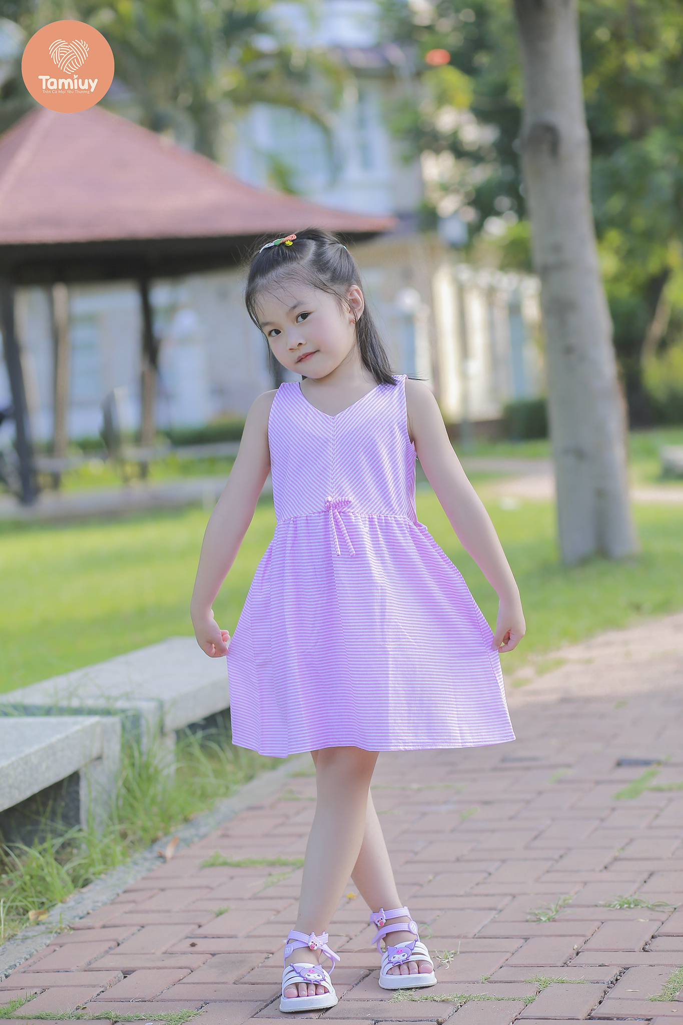 Mô tả Đầm Thun Sọc Đối Xứng  Tamiuy Chất Cotton 4 Chiều Cho Bé Gái (1-10 T) - 1