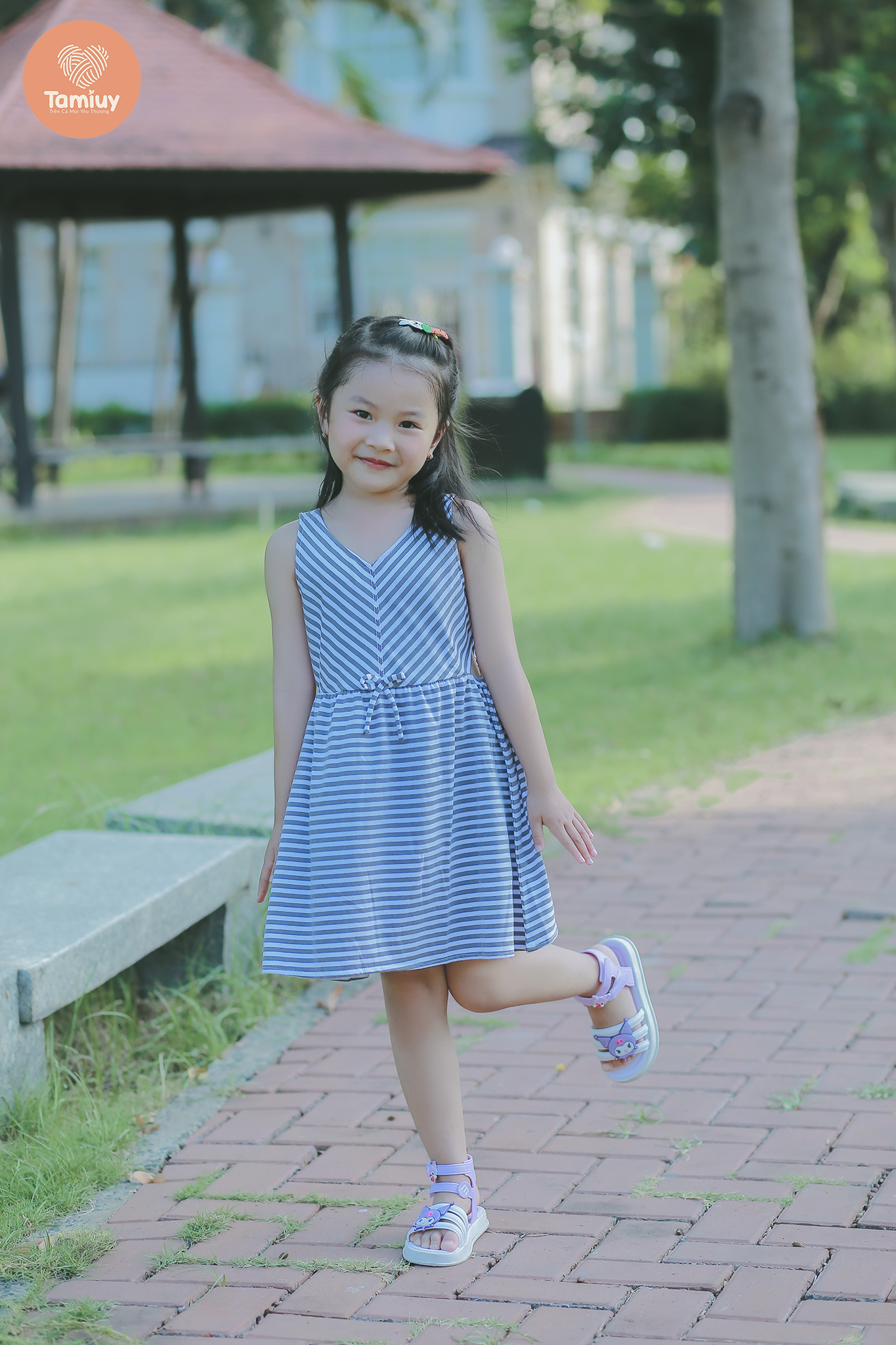 Mô tả Đầm Thun Sọc Đối Xứng  Tamiuy Chất Cotton 4 Chiều Cho Bé Gái (1-10 T) - 2