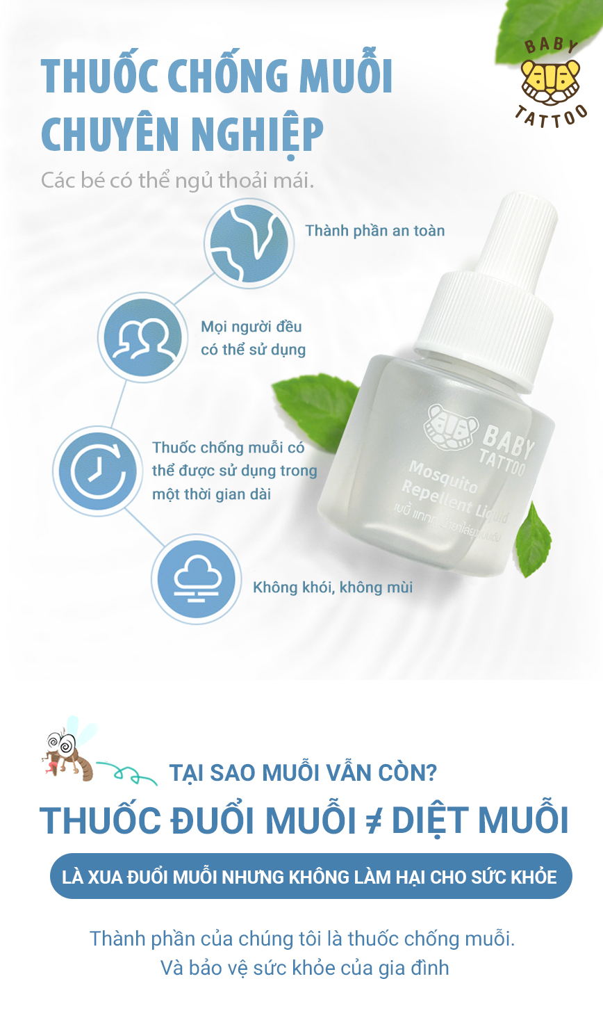 Mô tả BABY TATTOO Combo Máy Xông Và Tinh Dầu Đuổi Muỗi Không Mù Không khói - 2