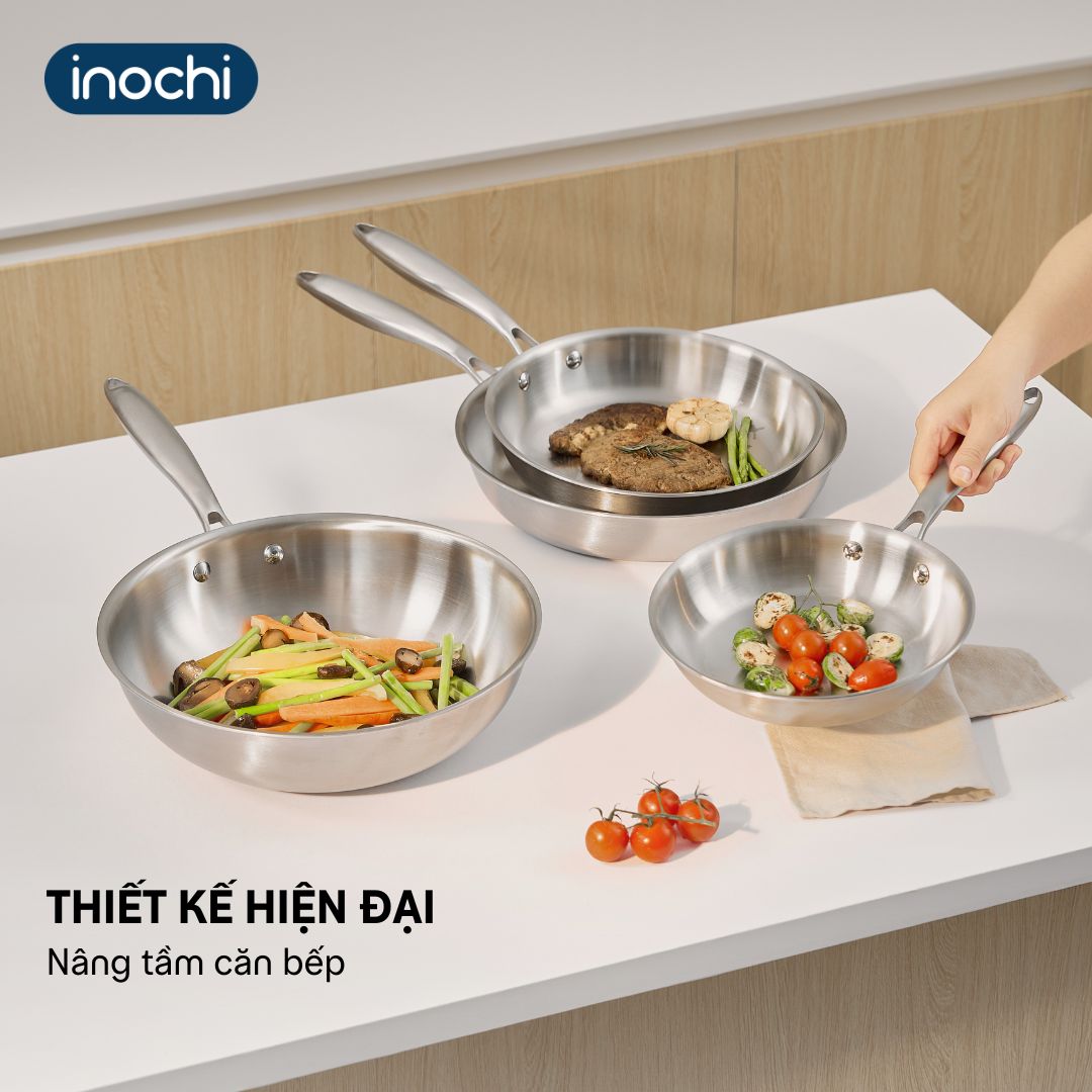 Chảo rán, xào INOX nguyên khối Omi GOURMET -Inochi Bắt từ nhanh, tiết ...