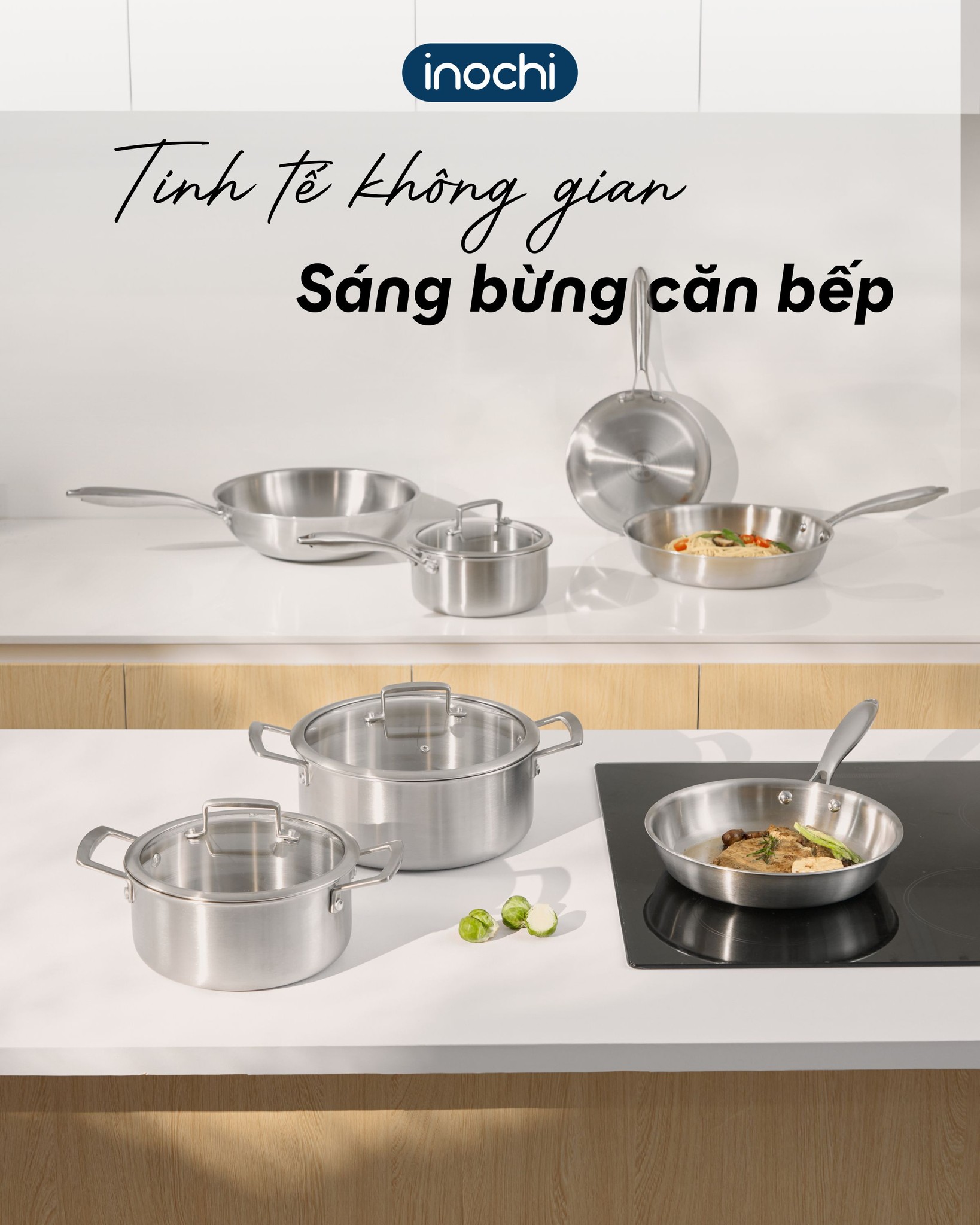 Chảo rán, xào INOX nguyên khối Omi GOURMET -Inochi Bắt từ nhanh, tiết ...
