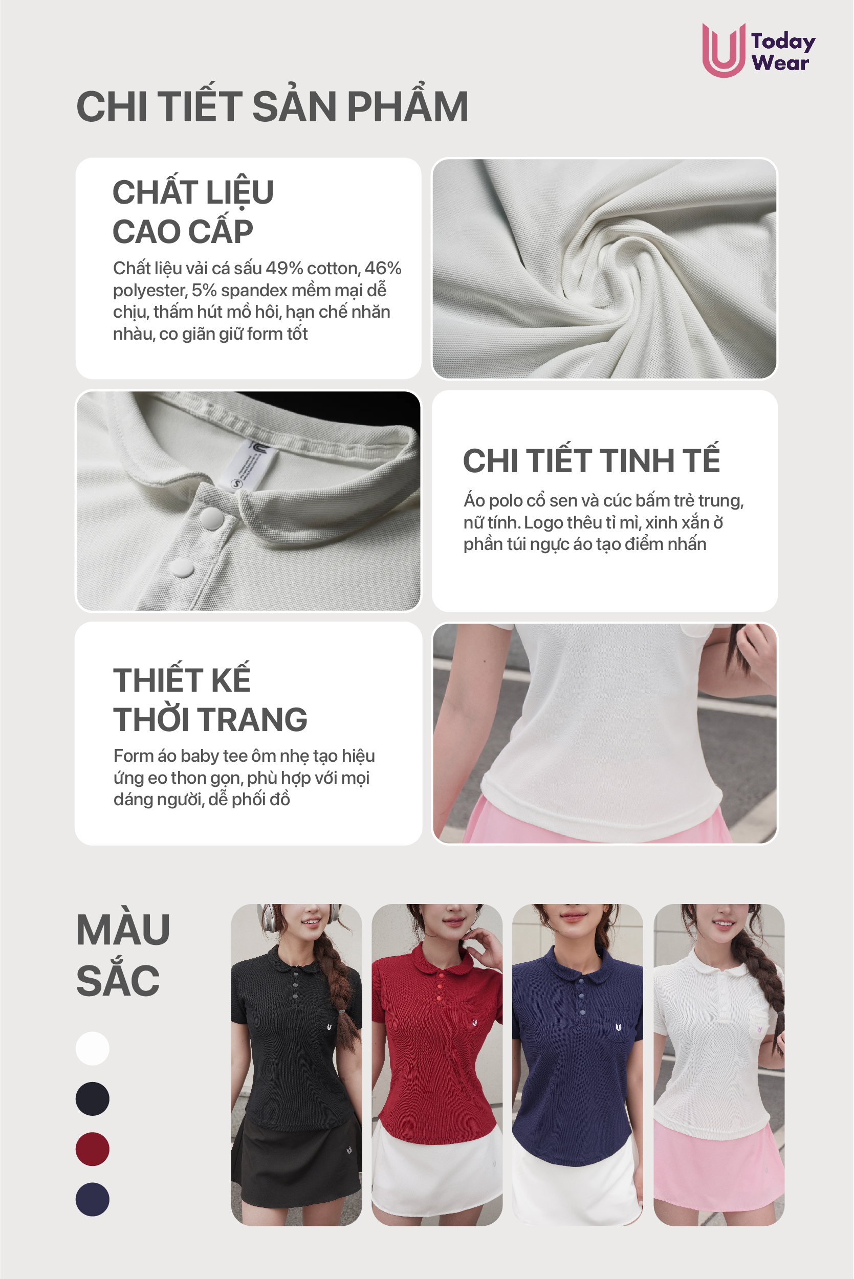 Mô tả Áo thun polo thể thao nữ cổ lá sen Ferry Short Top cộc tay chất cotton cá sấu chơi tennis cầu lông Today U Wear - 2