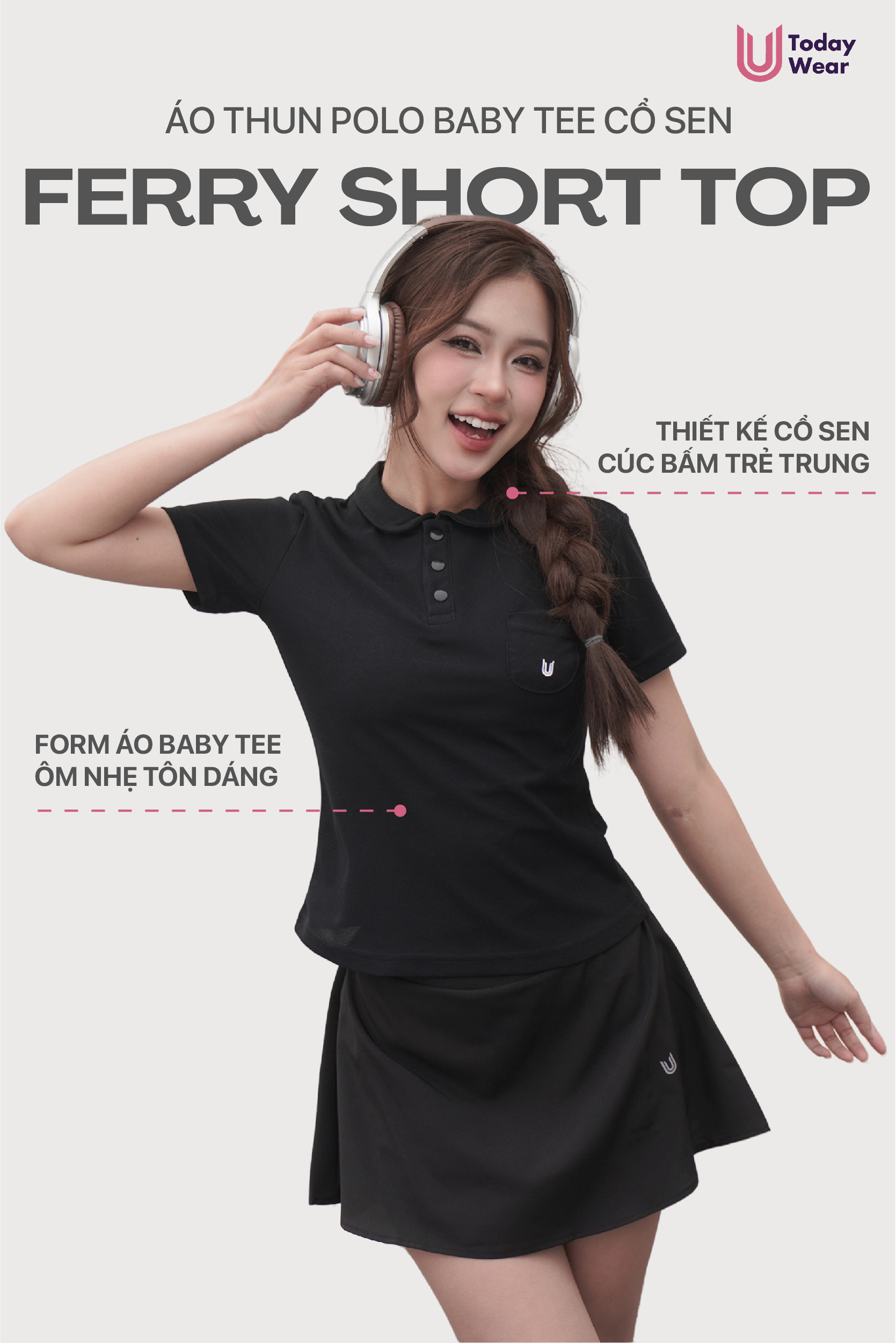 Mô tả Áo thun polo thể thao nữ cổ lá sen Ferry Short Top cộc tay chất cotton cá sấu chơi tennis cầu lông Today U Wear - 1