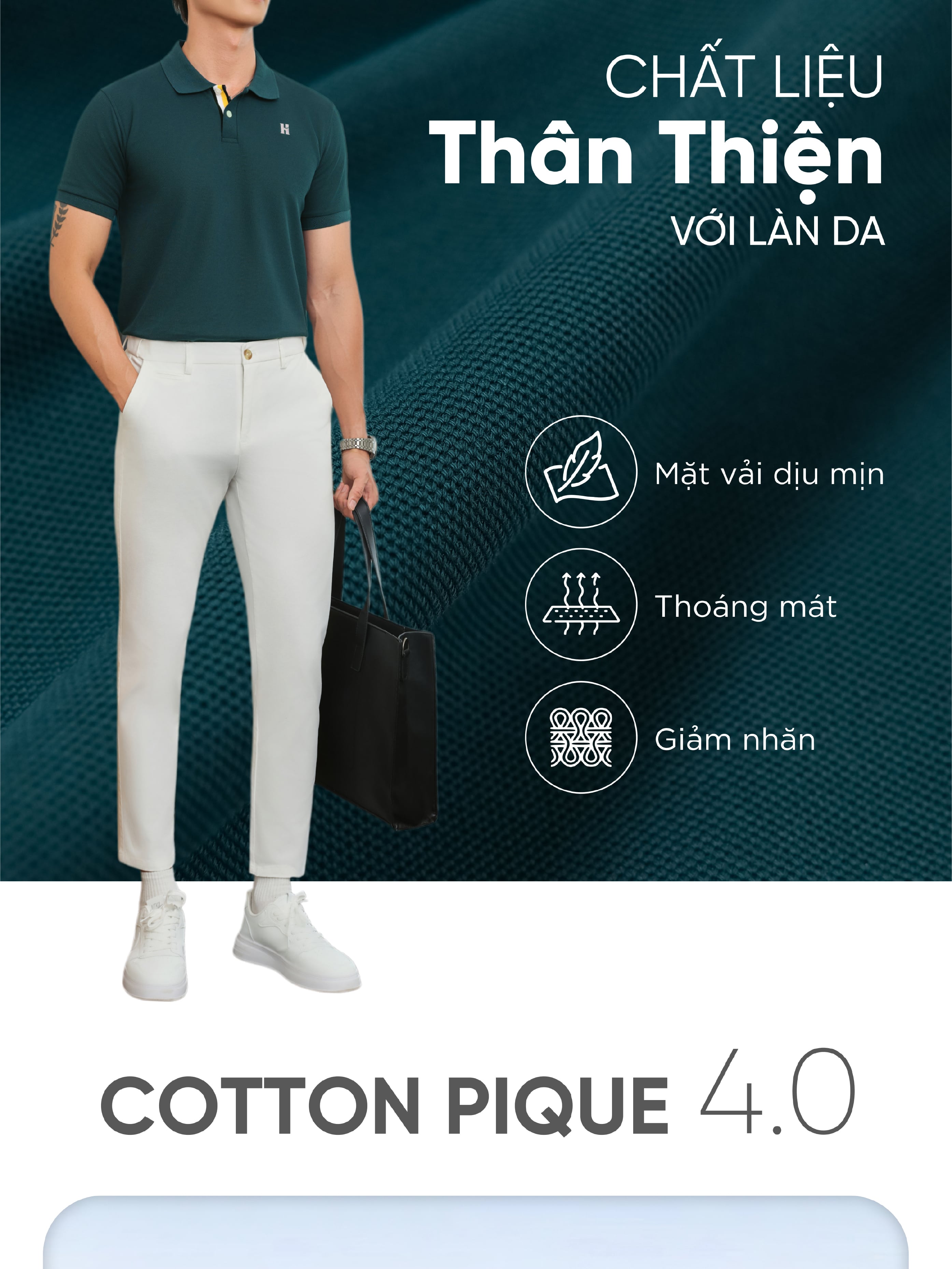 Mô tả Áo polo nam DOMINUS vải cotton pique 4.0 mềm mịn, co dãn tốt, thoáng mát, đứng form - HUSSIO - 2