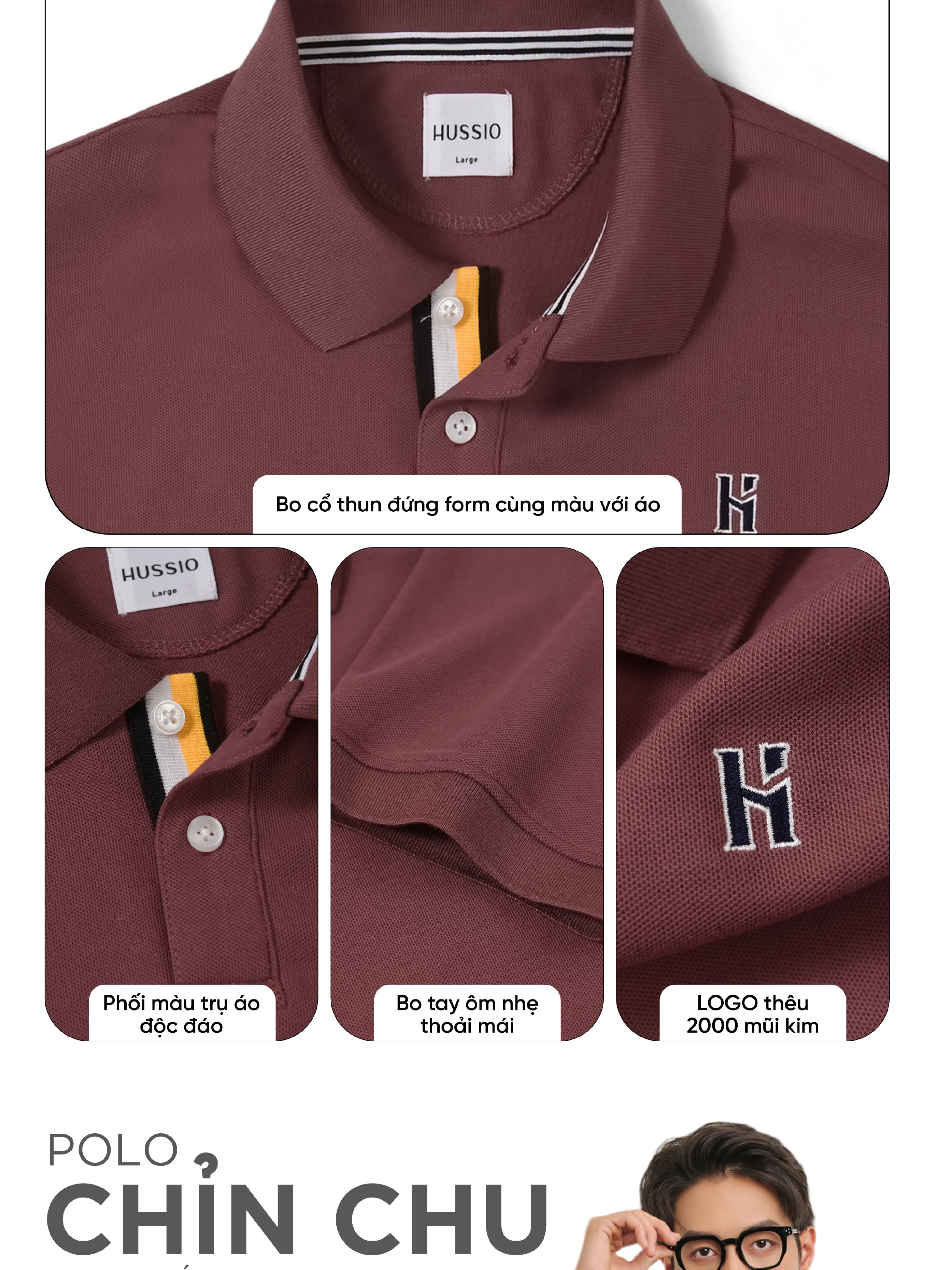 Mô tả Áo polo nam DOMINUS vải cotton pique 4.0 mềm mịn, co dãn tốt, thoáng mát, đứng form - HUSSIO - 6
