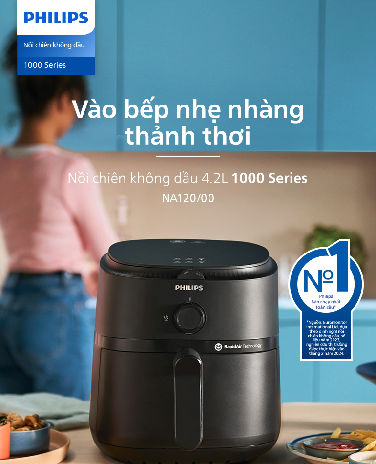 Mô tả Nồi chiên không dầu Philips NA120/00 4,2 lít- Hàng Chính Hãng - Bảo hành 24 tháng - Giao hỏa tốc 2H - 7